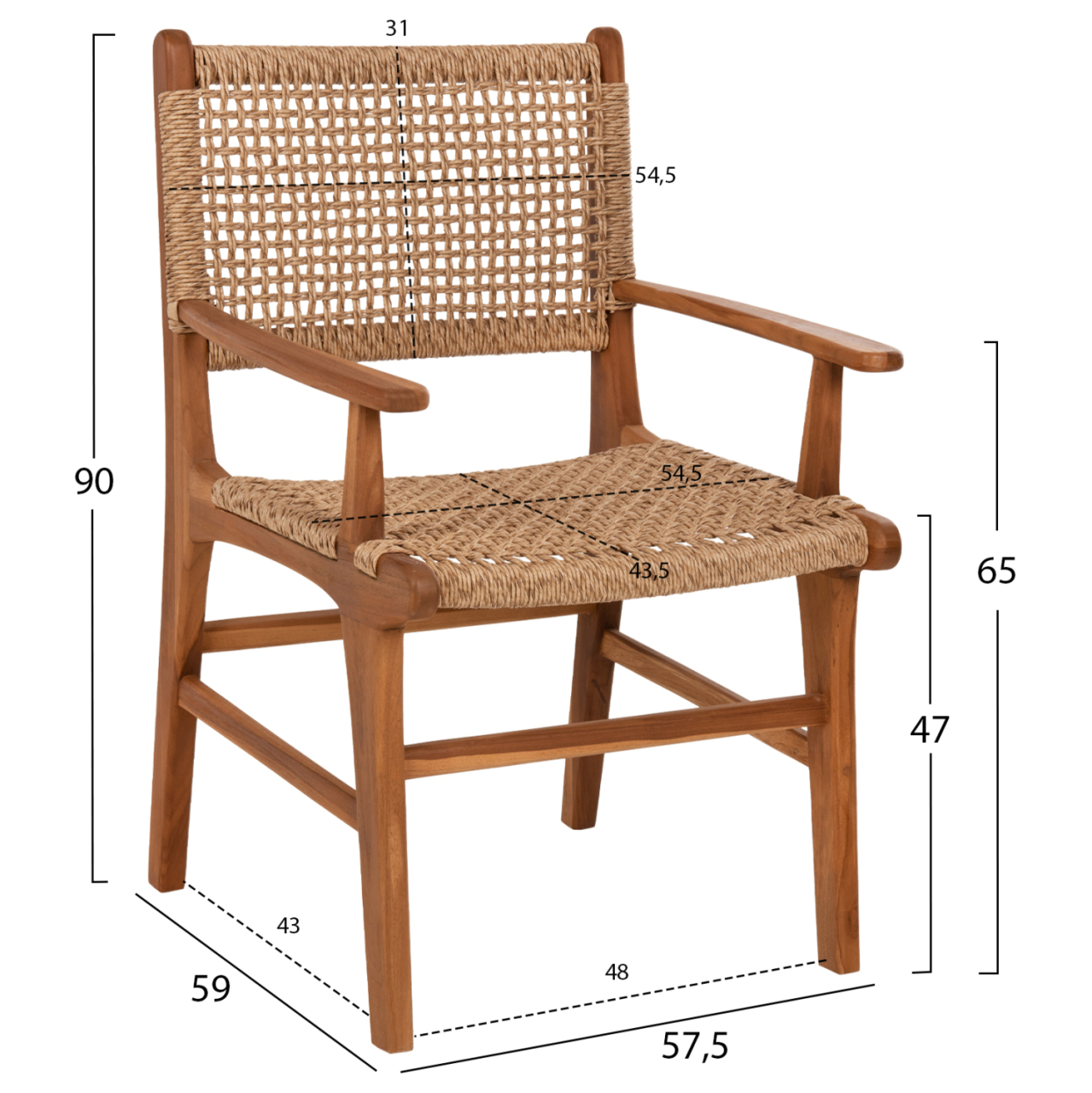 ARMCHAIR NESHA ΗΜ9385.11 SOLID TEAK NATURAL COLOR KNITTED RATTAN ROPE 57.5x59x90Hcm. [2]