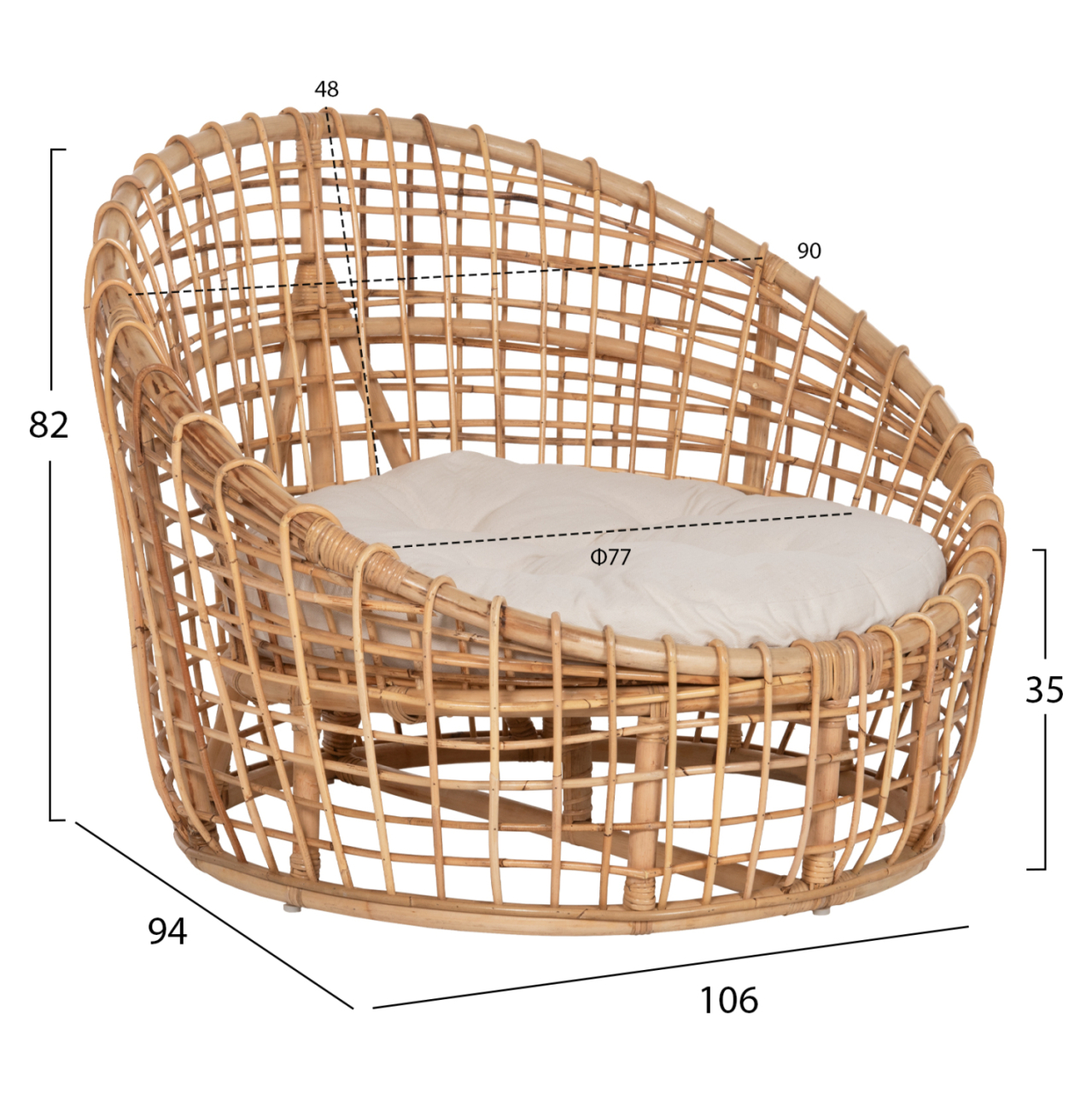 ARMCHAIR-NEST ENTO HM9814 RATTAN IN NATURAL SHADE-BEIGE CUSHION 85x75x67Hcm. [2]