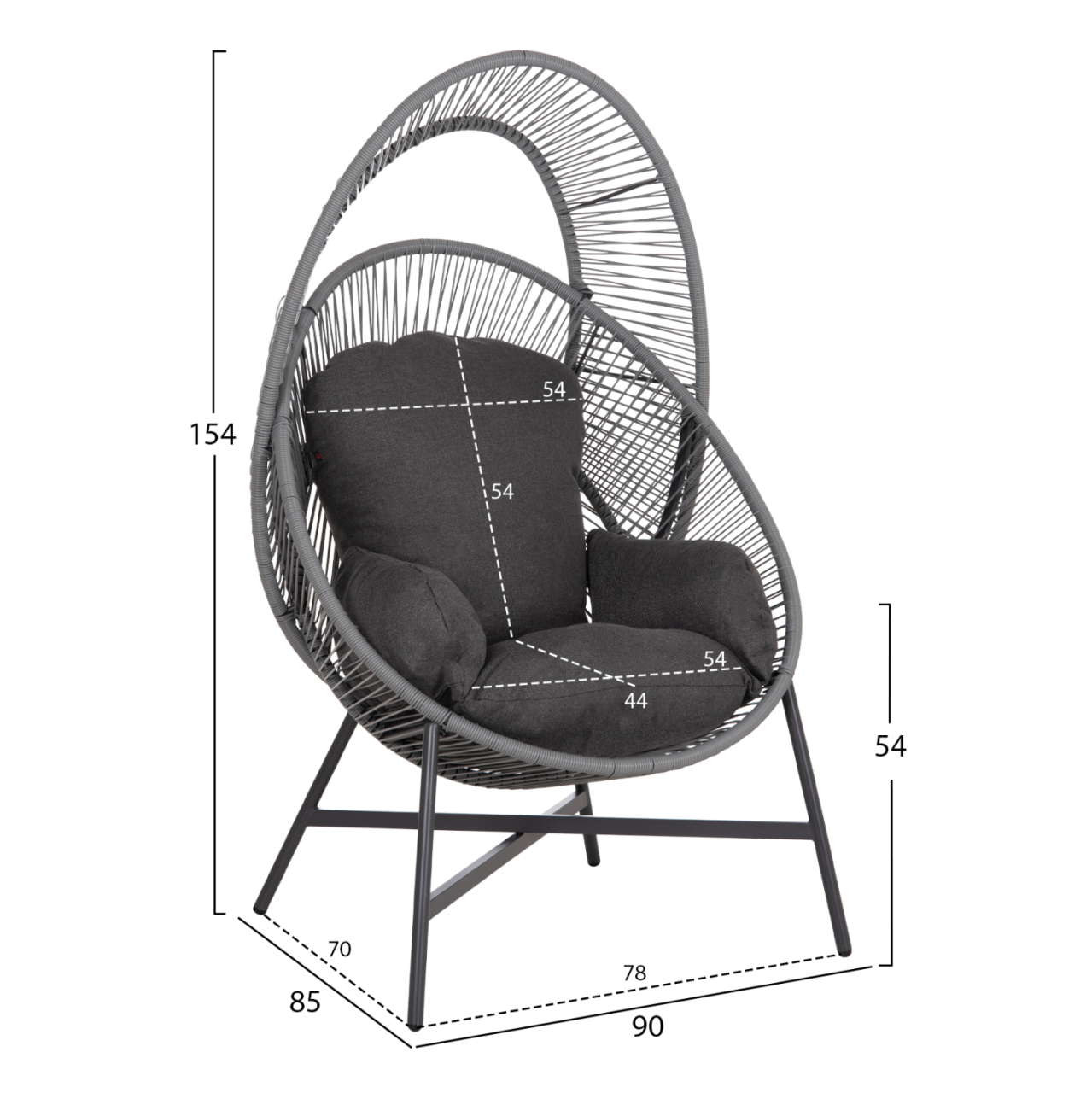 ARMCHAIR NEST-TYPE RULER HM6506.01 GREY STEEL-P.E.RATTAN-CUSHIONS 90x85x154Hcm [2]
