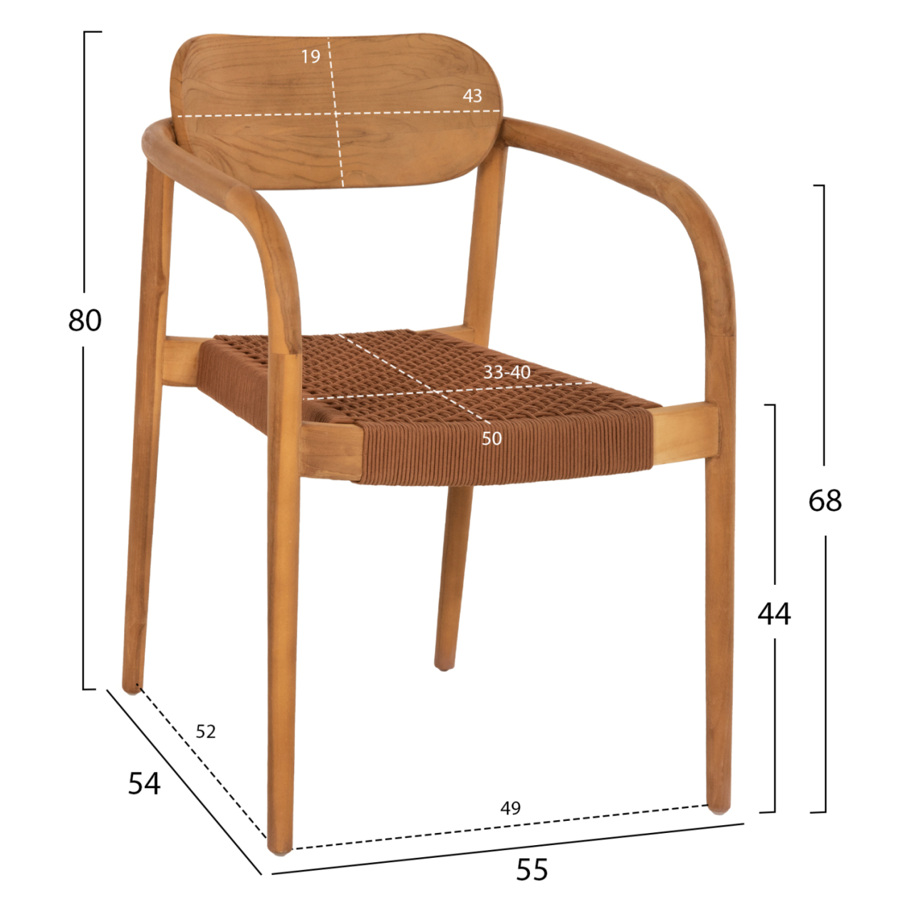 ARMCHAIR OSLO HM9636.01 TEAK WOOD IN NATURAL and ROPE--B'RATED 55x54x80Hcm. [2]