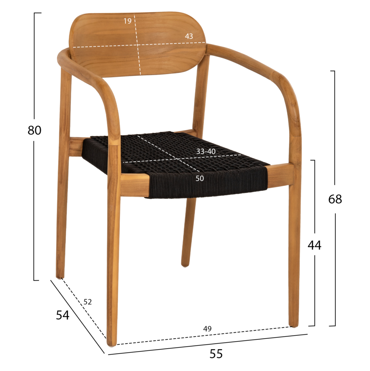 ARMCHAIR OSLO HM9636.02 TEAK WOOD IN NATURAL and ROPE--B'RATED 55x54x80Hcm. [2]