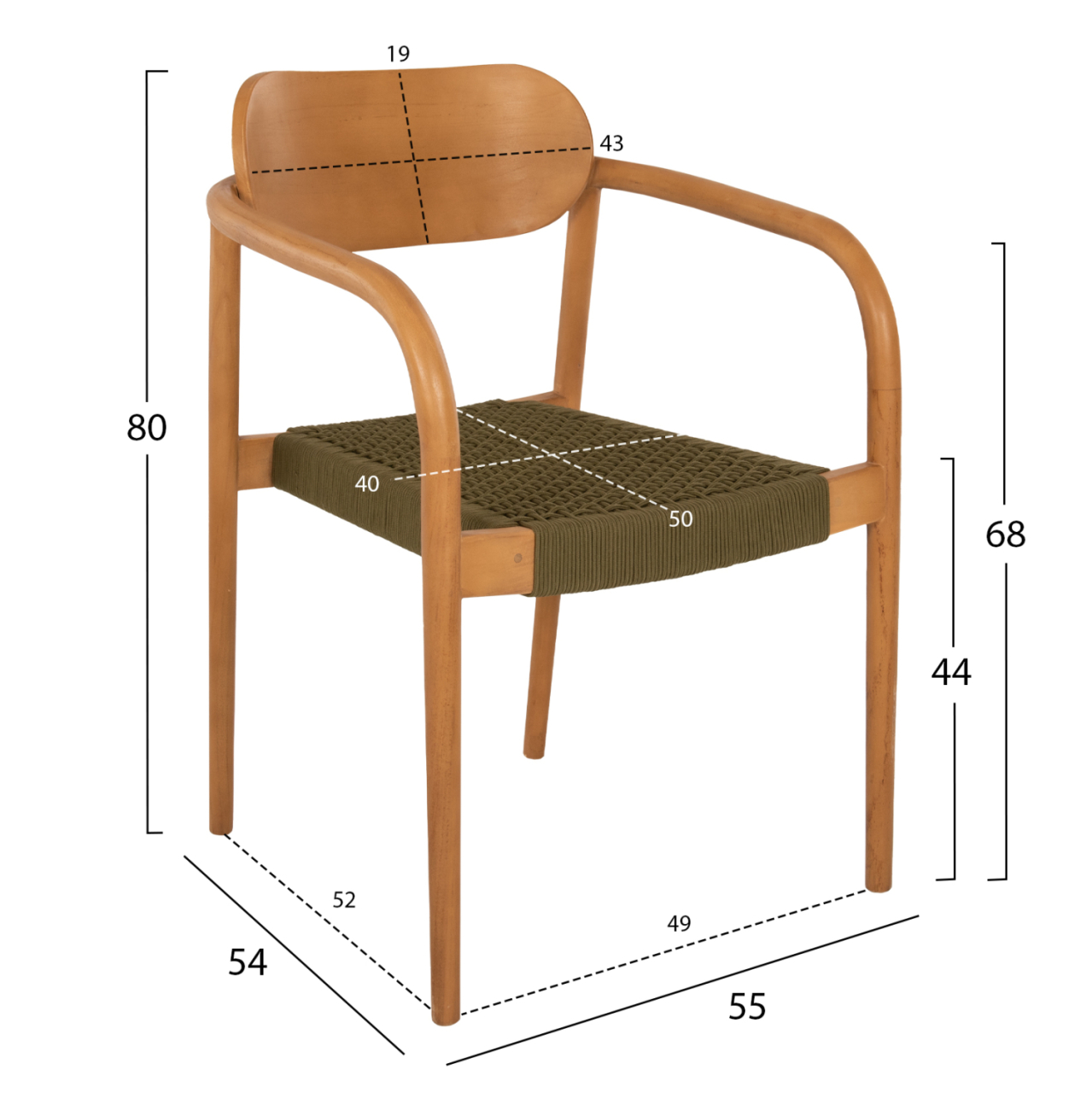 ARMCHAIR OSLO HM9636.05 TEAK WOOD IN NATURAL and ROPE--B'RATED 55x54x80Hcm. [2]