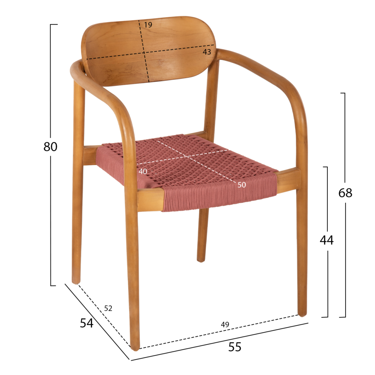 ARMCHAIR OSLO HM9636.06 TEAK WOOD IN NATURAL and ROPE--B'RATED 55x54x80Hcm. [2]