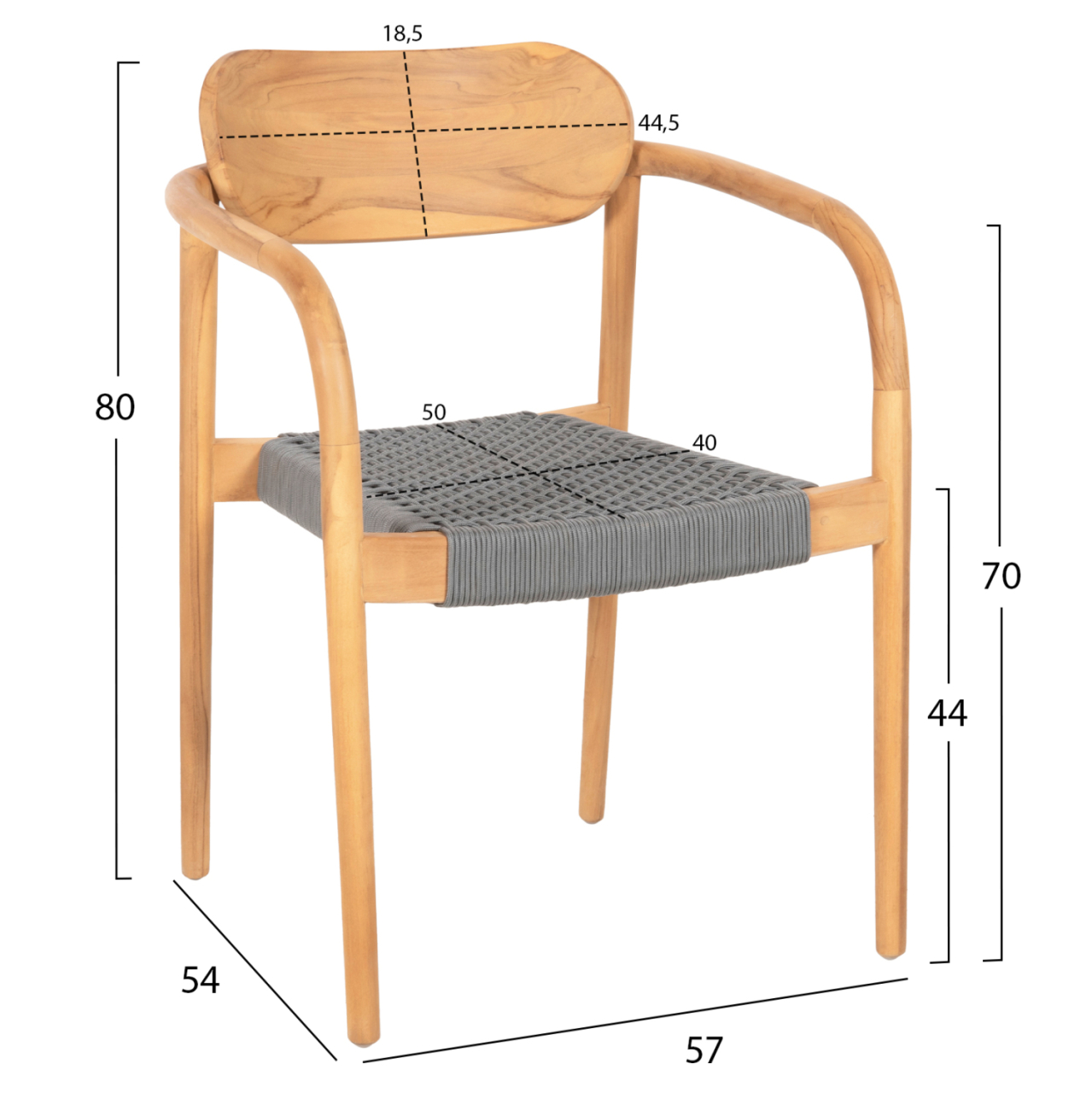 ARMCHAIR OSLO HM9636.08 TEAK WOOD IN NATURAL and ROPE--B'RATED 55x54x80Hcm. [2]
