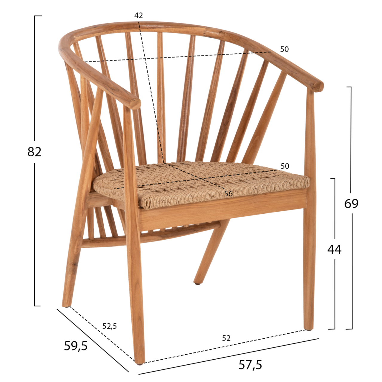 ARMCHAIR PERMAINE HM9825 TEAK WOOD-SYNTHETIC ROPE IN NATURAL COLOR 57.5x59.5x82Hcm. [2]