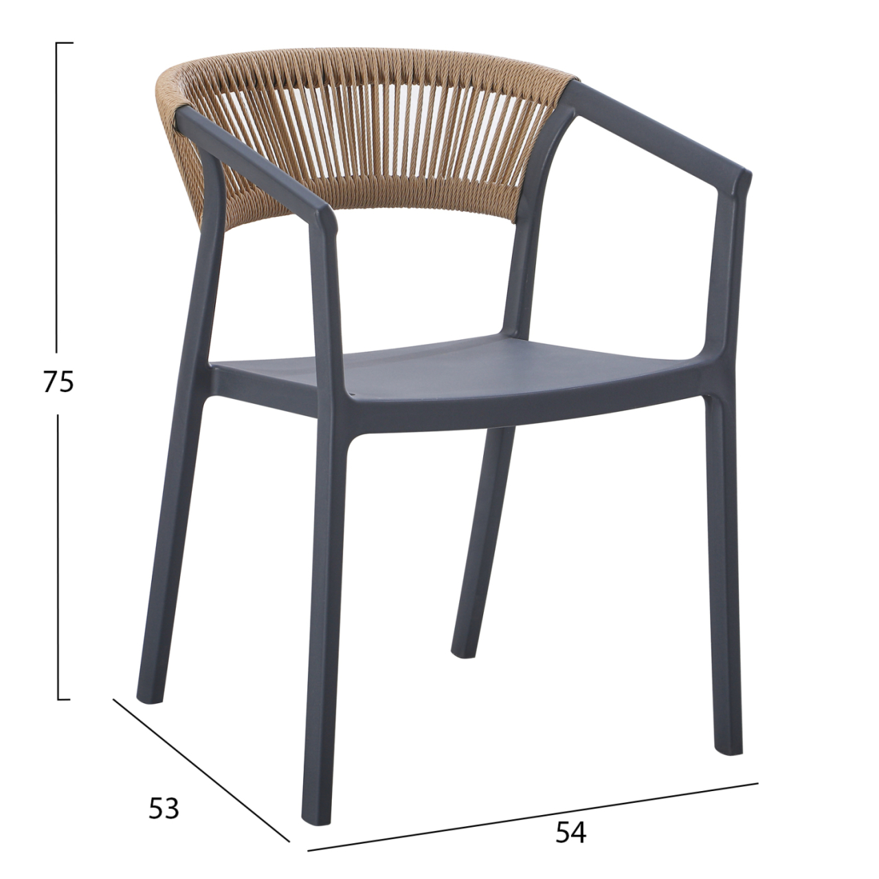 ARMCHAIR POLYPROPYLENE BOGI HM6240.10 GREY WITH BEIGE PP ROPE 55x53.5x74Hcm. [2]