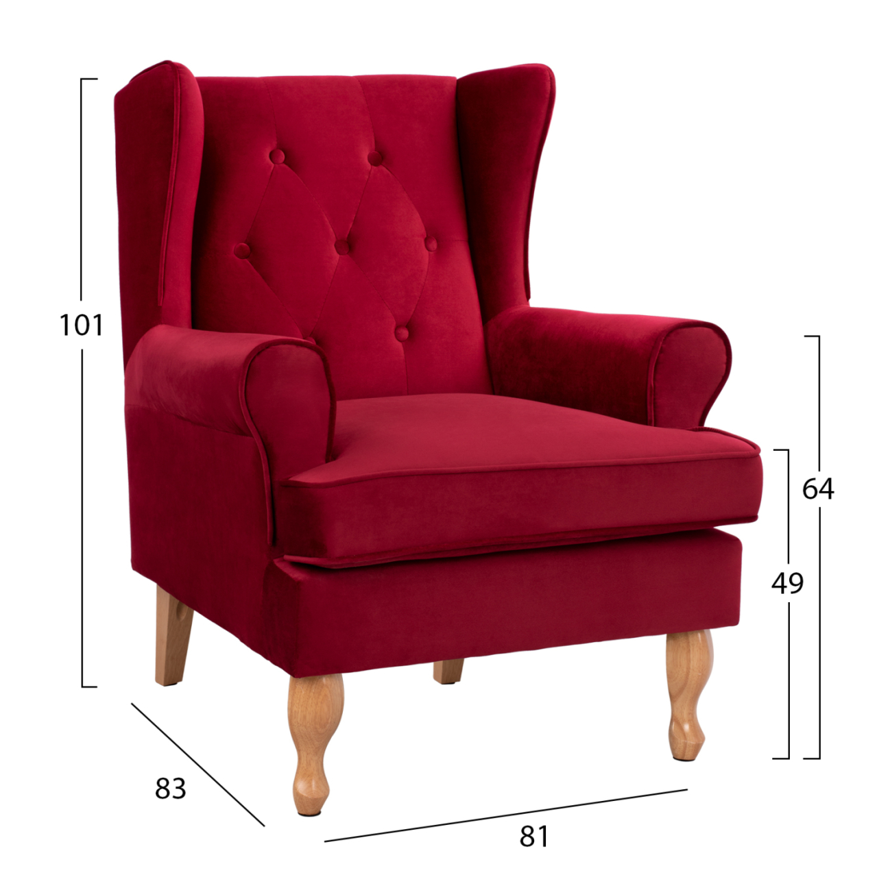 Armchair Red Velvet Brandon 81x83x101cm HM3073.14 [2]