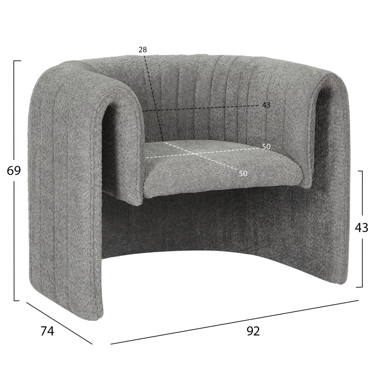 ARMCHAIR RIKER HM9682.01 METAL FRAME-GREY BOUCLE FABRIC 92x74x69Hcm. [2]