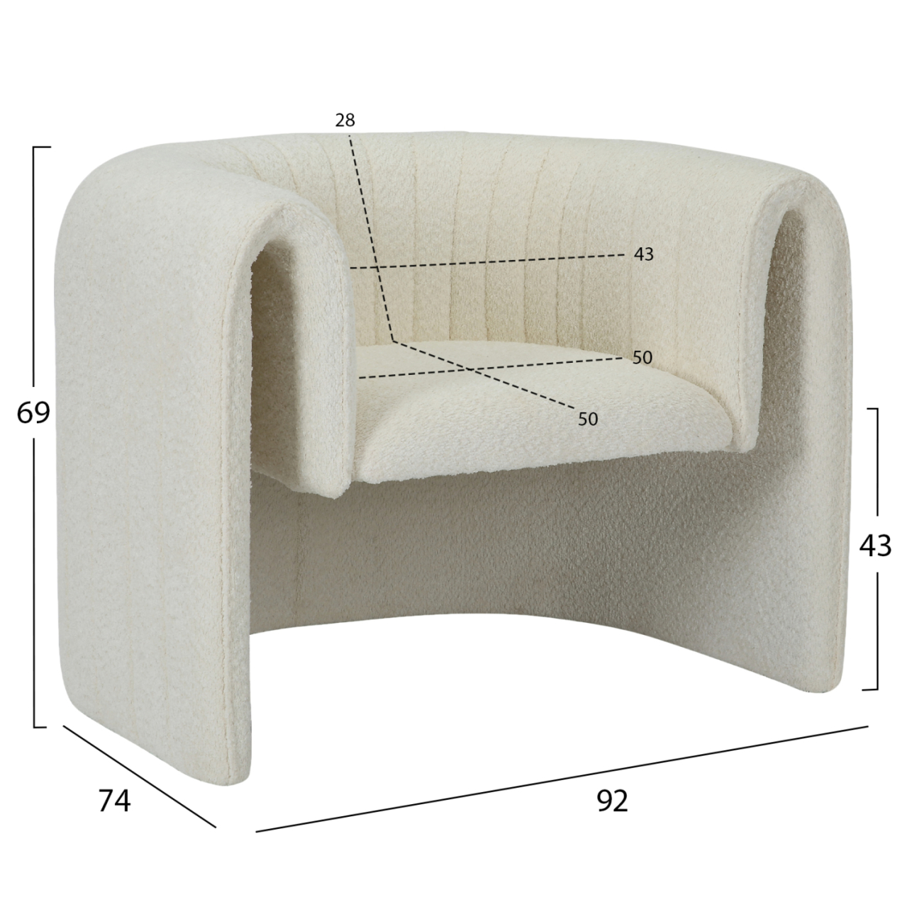 ARMCHAIR RIKER HM9682.04 METAL FRAME-WHITE BOUCLE FABRIC 92x74x69Hcm. [2]