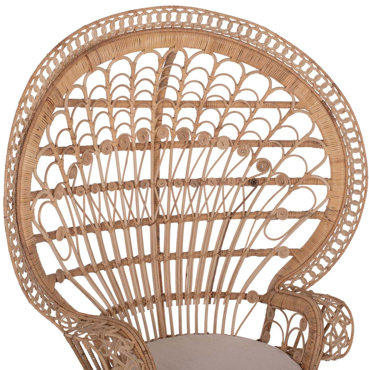 ARMCHAIR ROYAL PEACOCK -B' RATED- HM9342 RATTAN IN NATURAL- CUSHION BEIGE 114x72x150Hcm. [7]