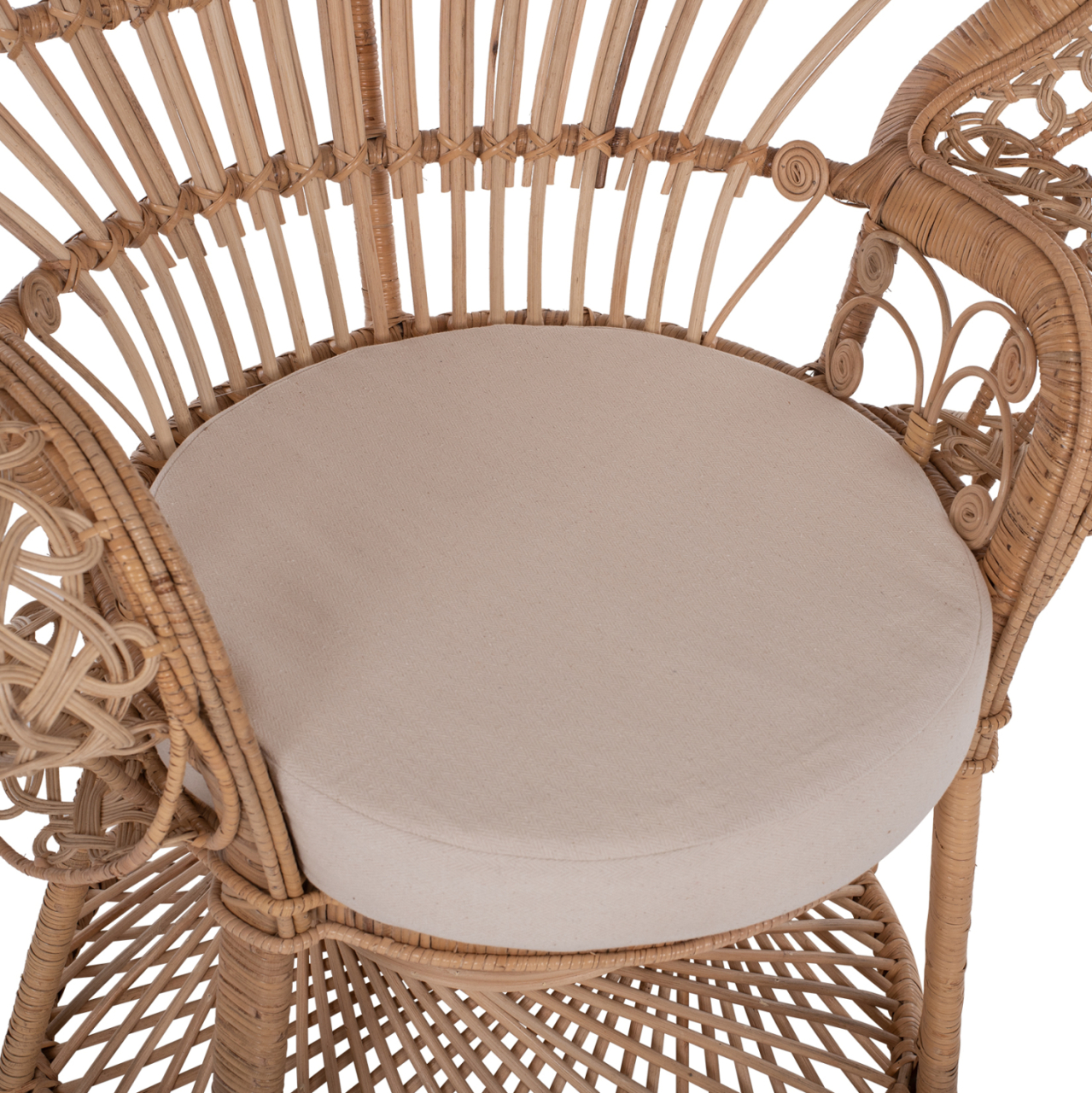 ARMCHAIR ROYAL PEACOCK -B' RATED- HM9342 RATTAN IN NATURAL- CUSHION BEIGE 114x72x150Hcm. [8]