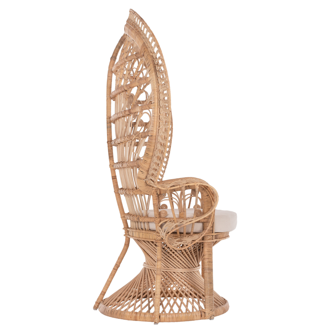 ARMCHAIR ROYAL PEACOCK -B' RATED- HM9342 RATTAN IN NATURAL- CUSHION BEIGE 114x72x150Hcm. [4]