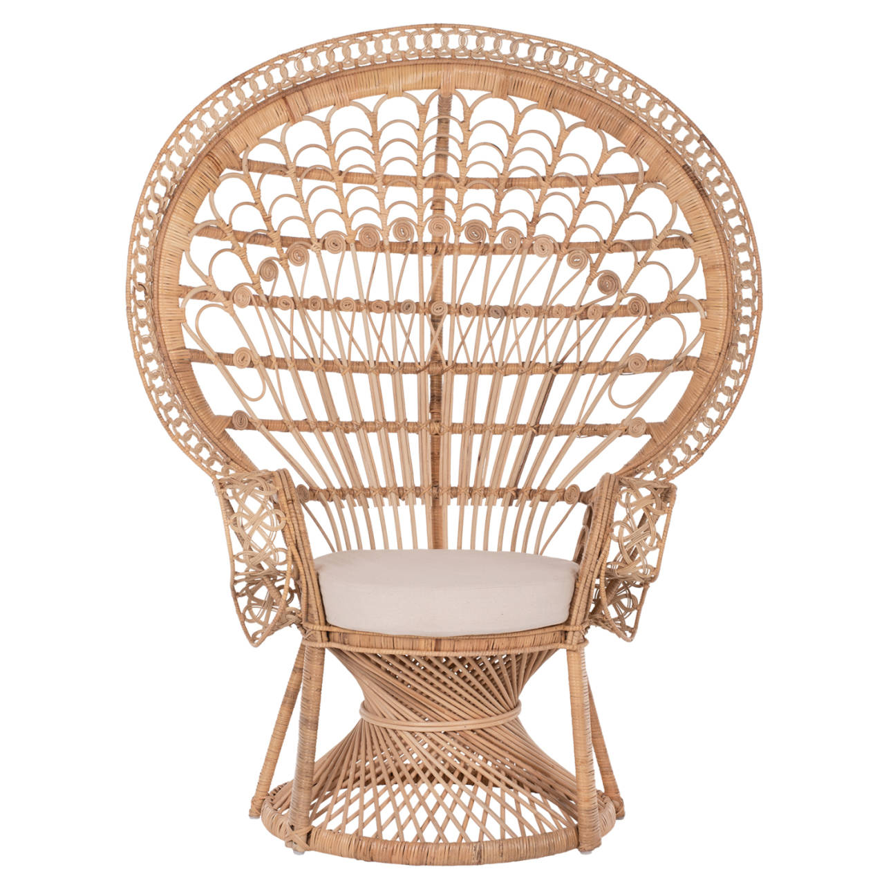 ARMCHAIR ROYAL PEACOCK -B' RATED- HM9342 RATTAN IN NATURAL- CUSHION BEIGE 114x72x150Hcm. [3]