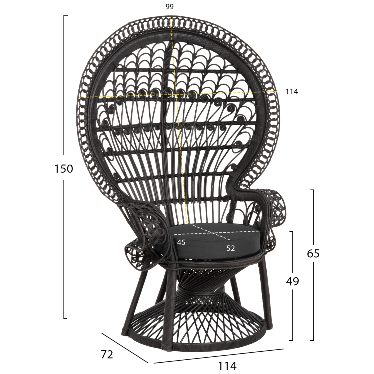 ARMCHAIR ROYAL PEACOCK HM9342.03 RATTAN IN BLACK- CUSHION BLACK 114x72x150Hcm. [2]
