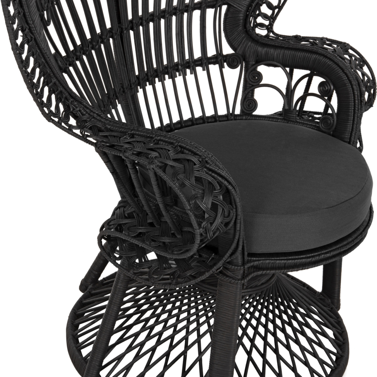 ARMCHAIR ROYAL PEACOCK HM9342.03 RATTAN IN BLACK- CUSHION BLACK 114x72x150Hcm. [7]