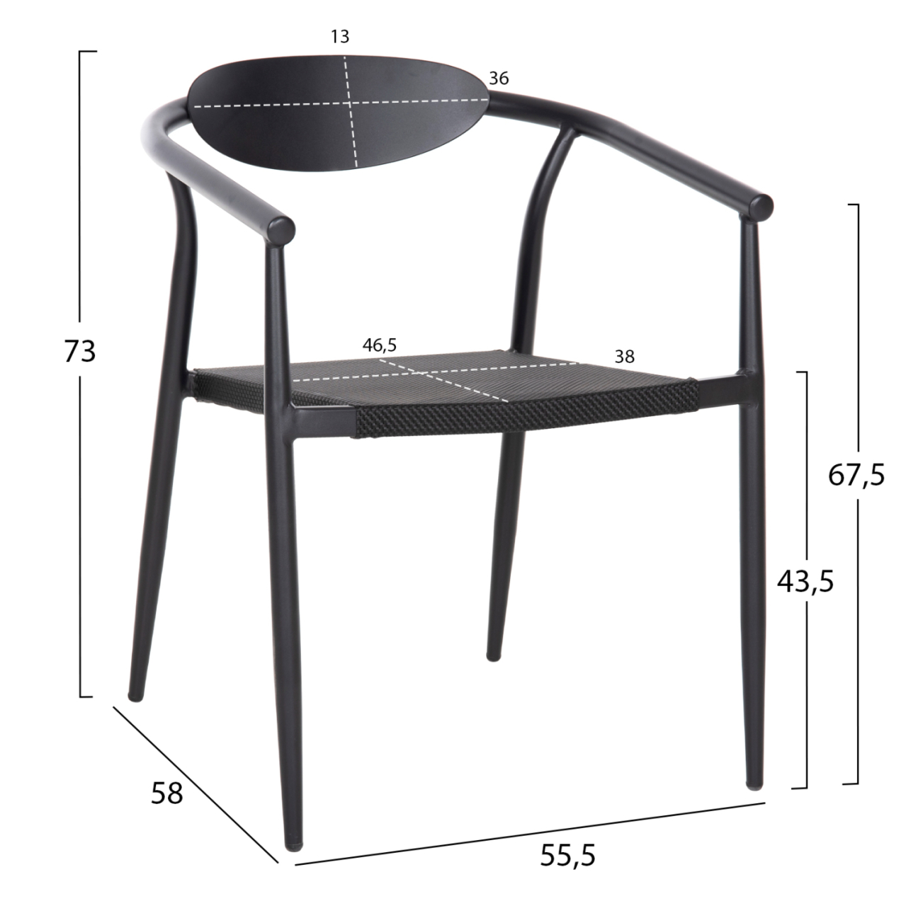 ARMCHAIR SERLY HM6052.02 BLACK ALUMINUM-BLACK TEXTILENE 56x61x74,5Hcm. [2]