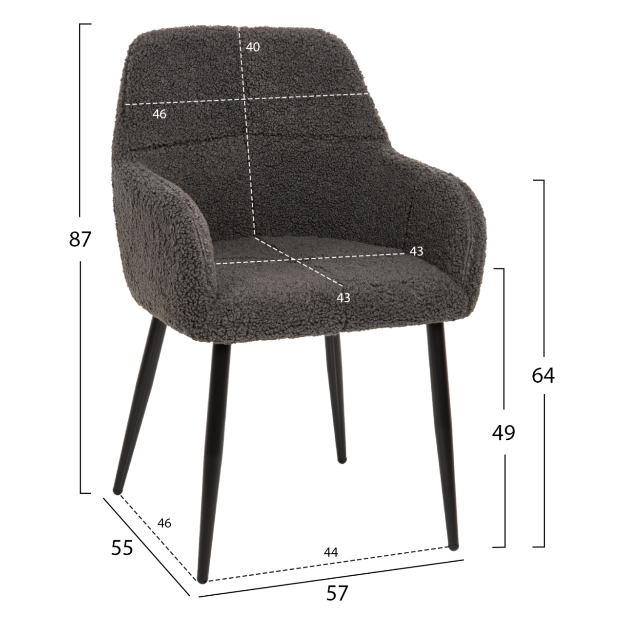 ARMCHAIR SHELLY HM8591.01 TEDDY FABRIC IN GREY-BLACK METAL LEGS 57x55x87Hcm. [2]