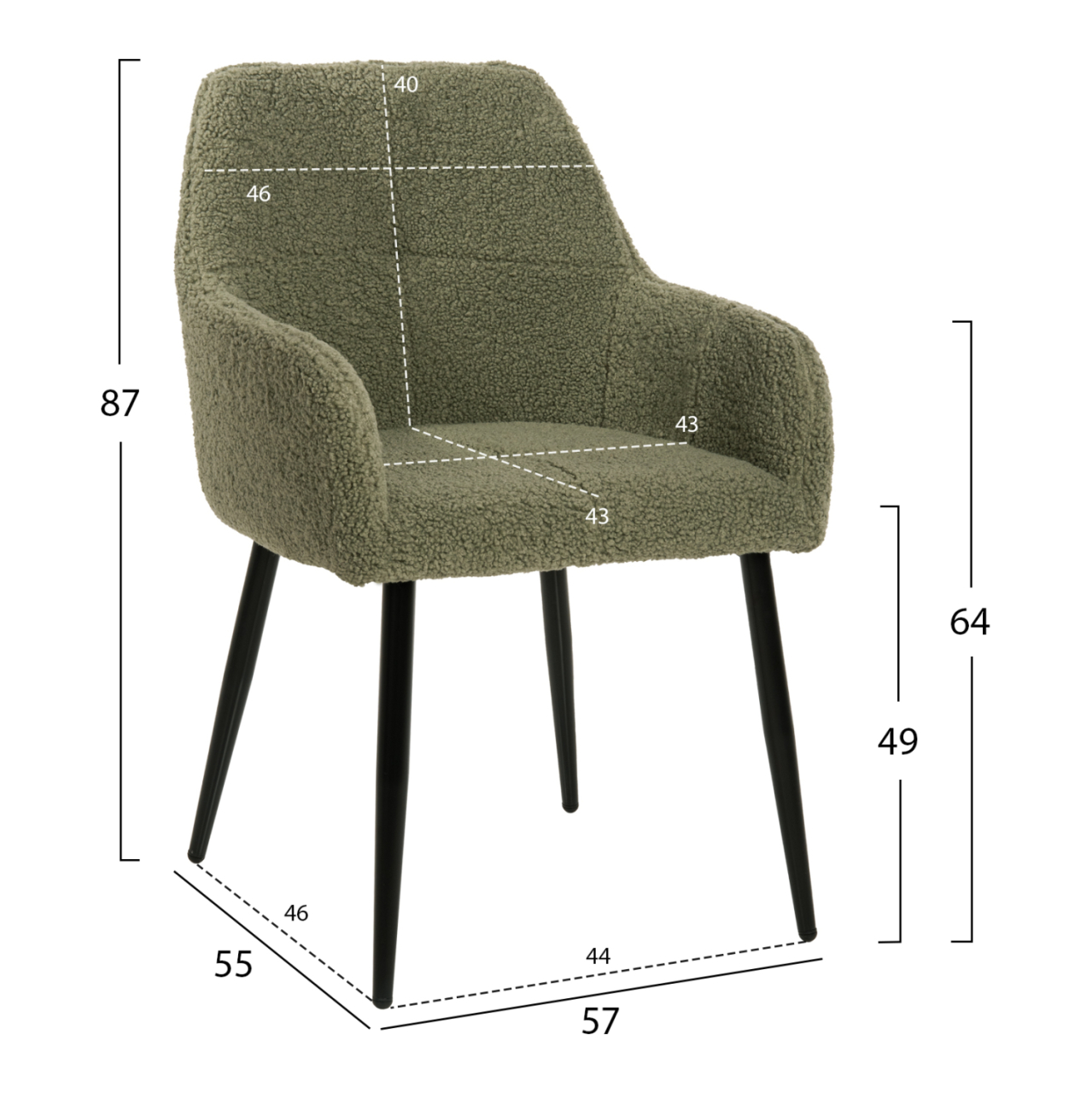 ARMCHAIR SHELLY HM8591.03 TEDDY FABRIC IN PISTACHIO GREEN-BLACK METAL LEGS 57x55x87Hcm. [2]