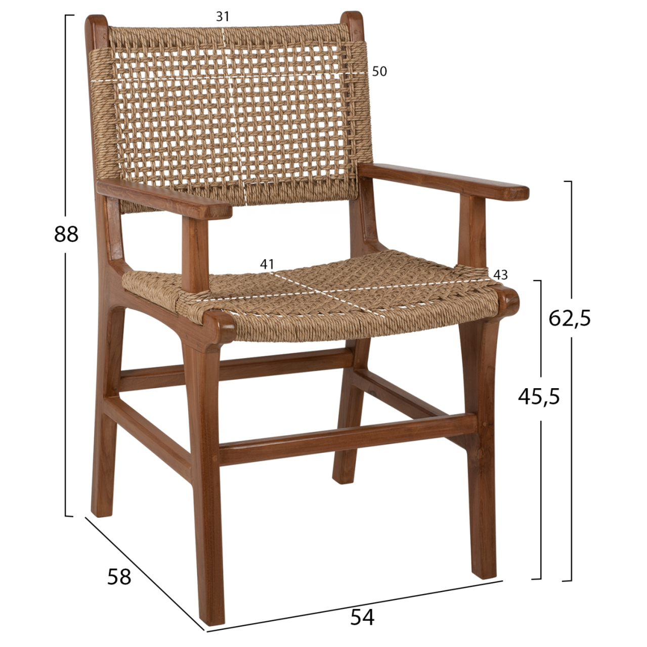 ARMCHAIR SOLID TEAK NATURAL COLOR KNITTED RATTAN ROPE 54Χ58Χ88Hcm.HM9385.01 [2]