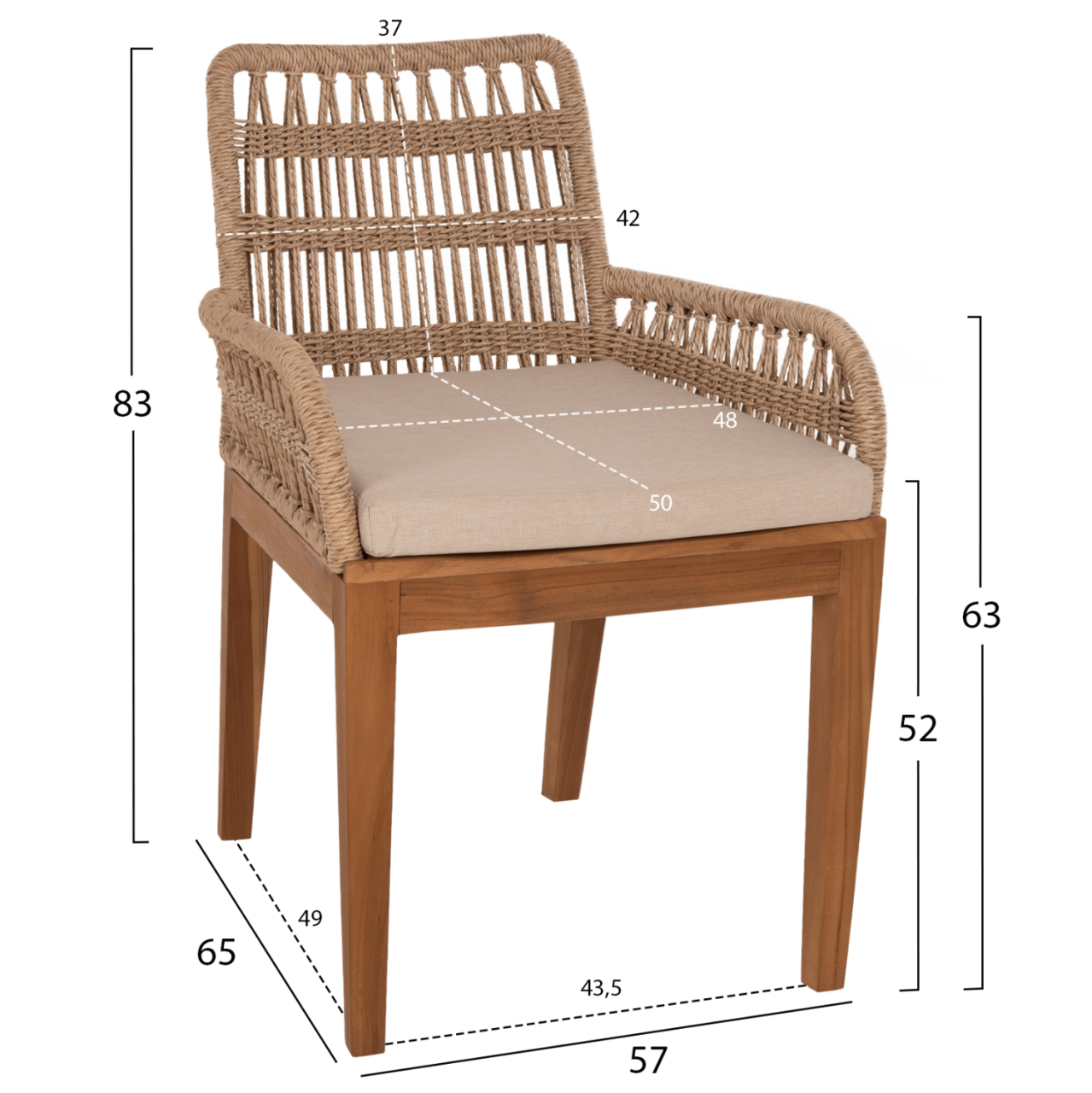 ARMCHAIR STARDOM HM9760.01 TEAK WOOD AND ROPE-NATURAL COLOR 57x65x83Hcm. [2]