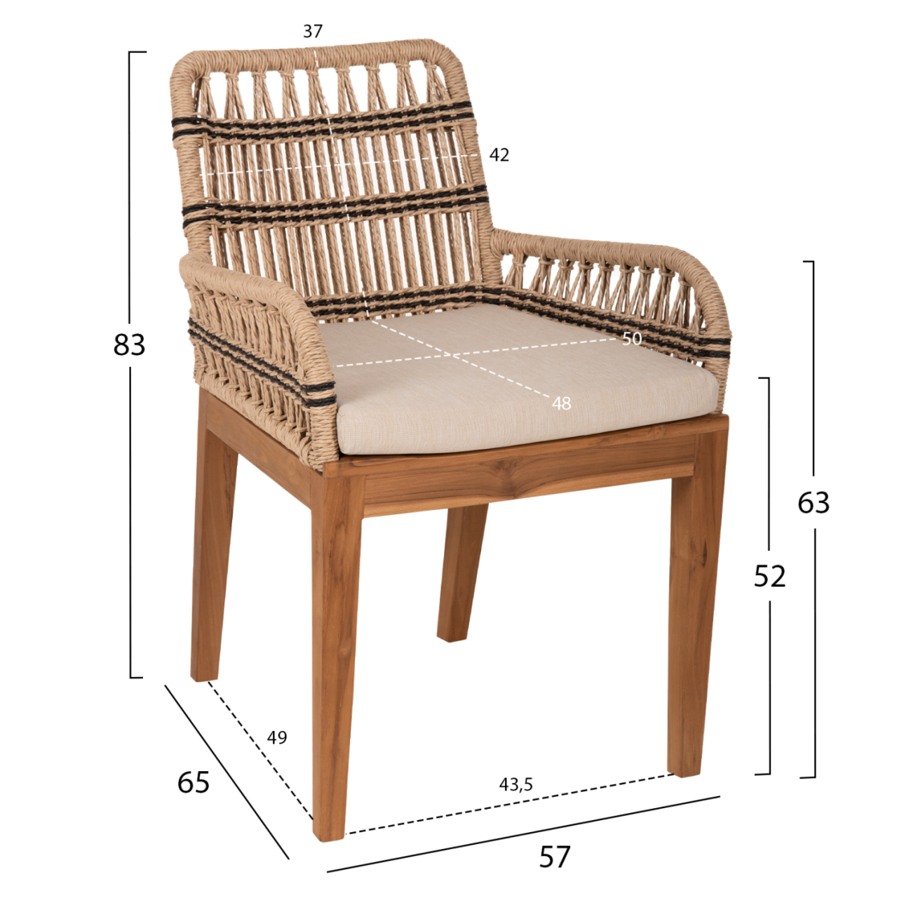 ARMCHAIR STARDOM HM9760.02 TEAK WOOD AND ROPE-NATURAL WITH ANTHRACITE DETAILS COLOR 57x65x83Hcm. [2]