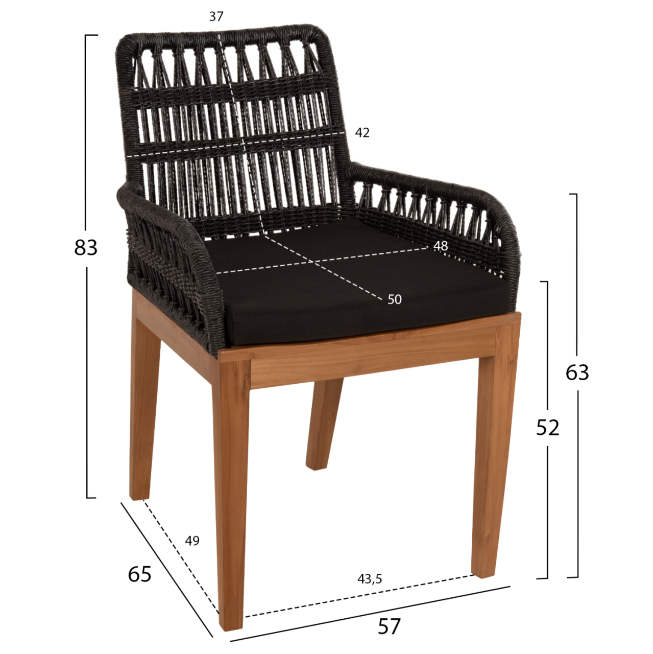 ARMCHAIR STARDOM HM9760.03 TEAK WOOD ΙΝ HONEY COLOR AND BLACK ROPE 57x65x83Hcm. [2]