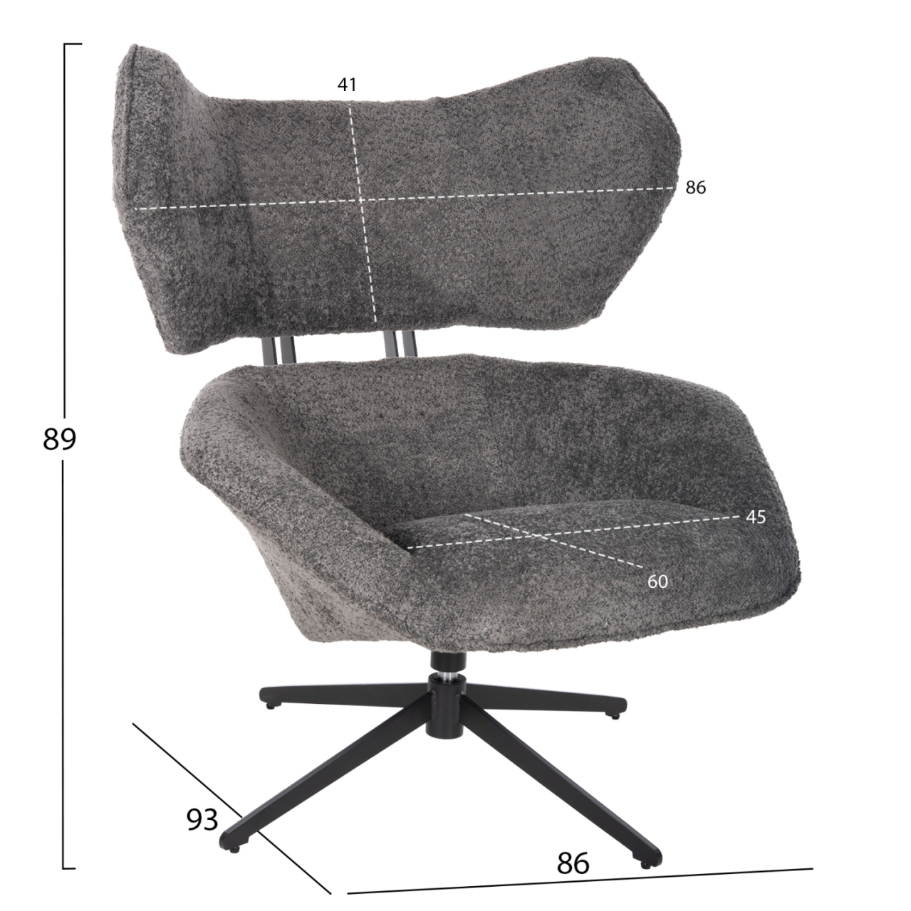 ARMCHAIR SWIVEL BRYLL HM9597.01 GREY BOUCLE-BLACK METAL BASE 86x90x97Hcm. [2]