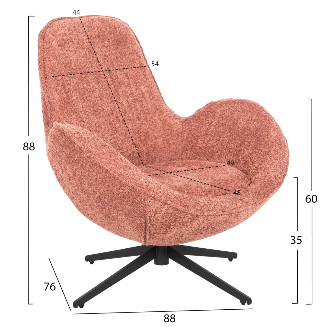ARMCHAIR SWIVEL BRYNN HM9594.02 PINK BOUCLE FABRIC-BLACK METAL BASE 88x76x88Hcm. [2]