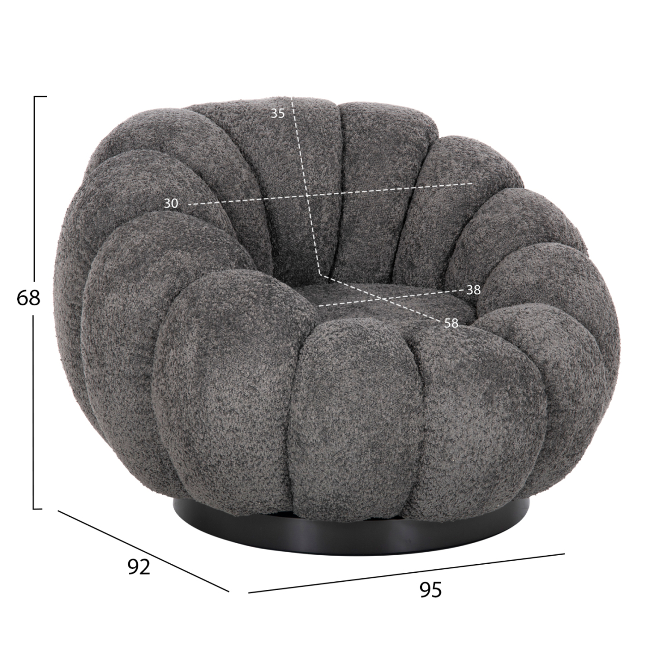 ARMCHAIR SWIVEL GRYMM HM9601.01 GREY BOUCLE-BLACK METAL BASE 95x92x68Hcm. [2]