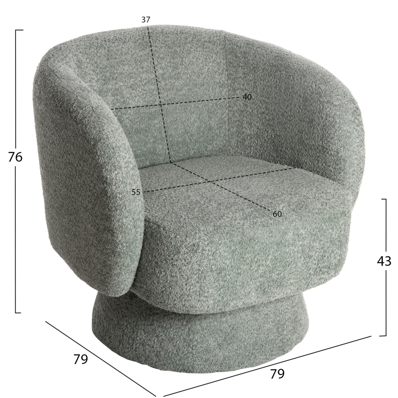 ARMCHAIR SWIVEL KARLEN HM9592.05 PISTACHIO GREEN BOUCLE FABRIC 79x79x76 Hcm. [2]