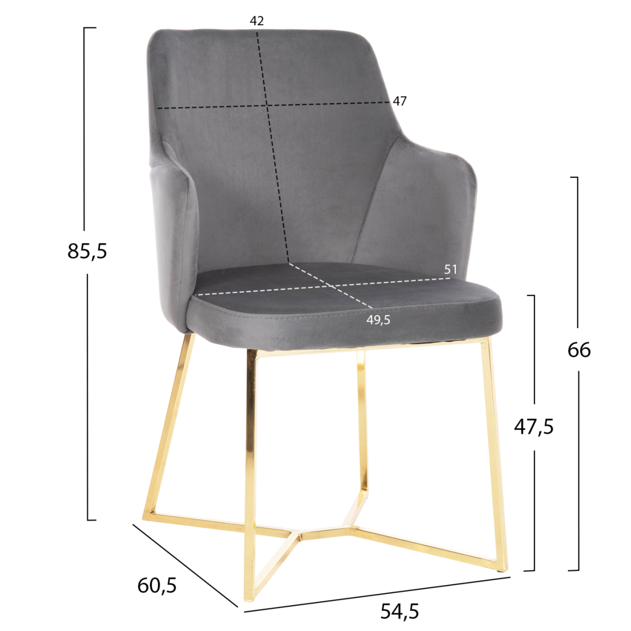ARMCHAIR TRIANA HM9278.11 GREY VELVET WITH GOLD METAL LEGS 54,5x60,5x85,5Hcm. [2]