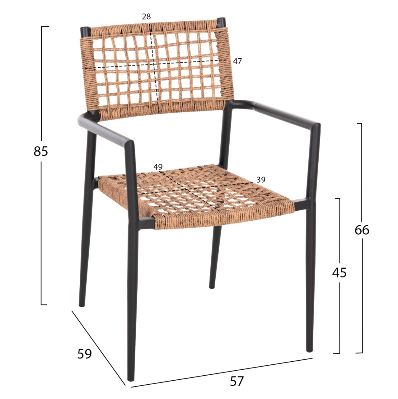 ARMCHAIR TRILAN HM6044.02 ALUMINUM IN BLACK-SYNTHETIC RATTAN IN NATURAL 57x59x85Hcm. [2]