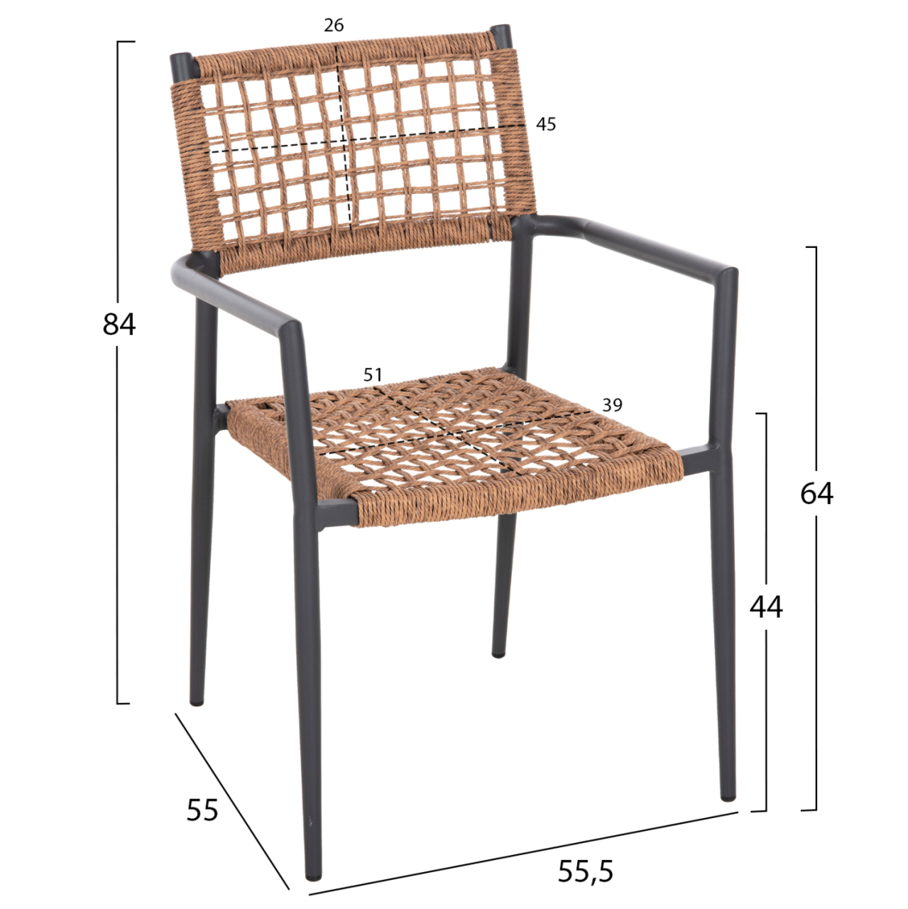 ARMCHAIR TRILAN HM6044.03 ALUMINUM IN ANTHRACITE-SYNTHETIC RATTAN IN NATURAL 57x59x85Hcm. [2]