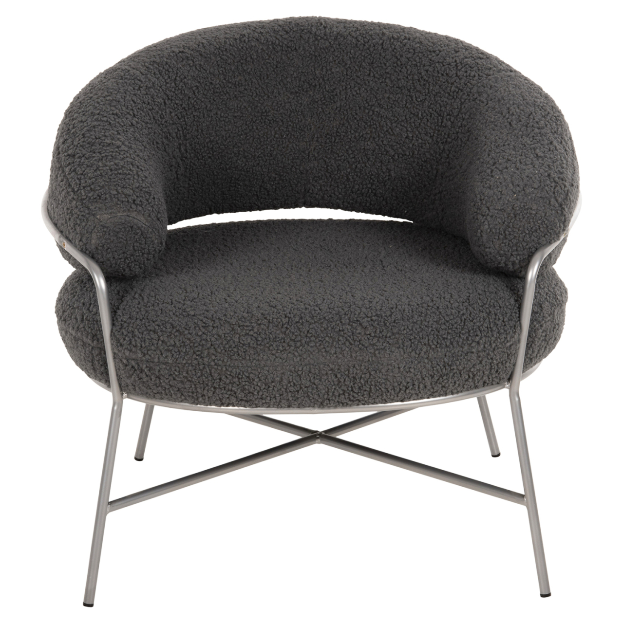 ARMCHAIR TRUDI HM8639.21 GREY BOUCLE FABRIC AND SILVER METAL FRAME 84x79x76Hcm. [3]