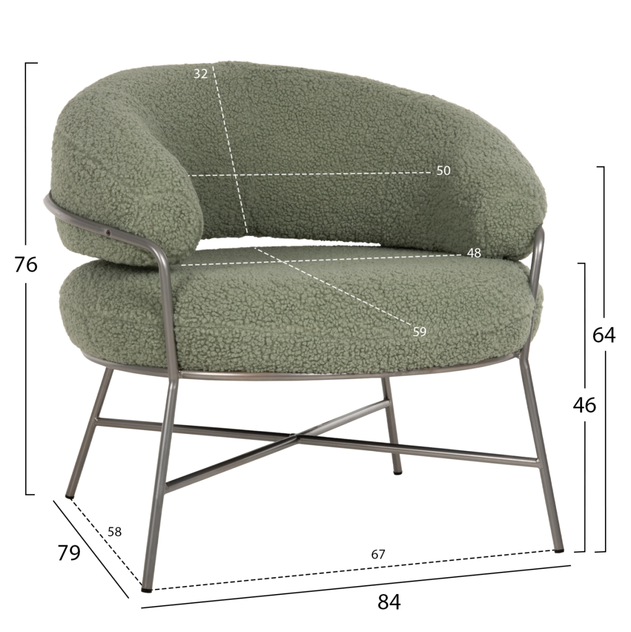 ARMCHAIR TRUDI HM8639.27 PISTACHIO GREEN BOUCLE FABRIC AND SILVER METAL FRAME 84x79x76Hcm. [2]
