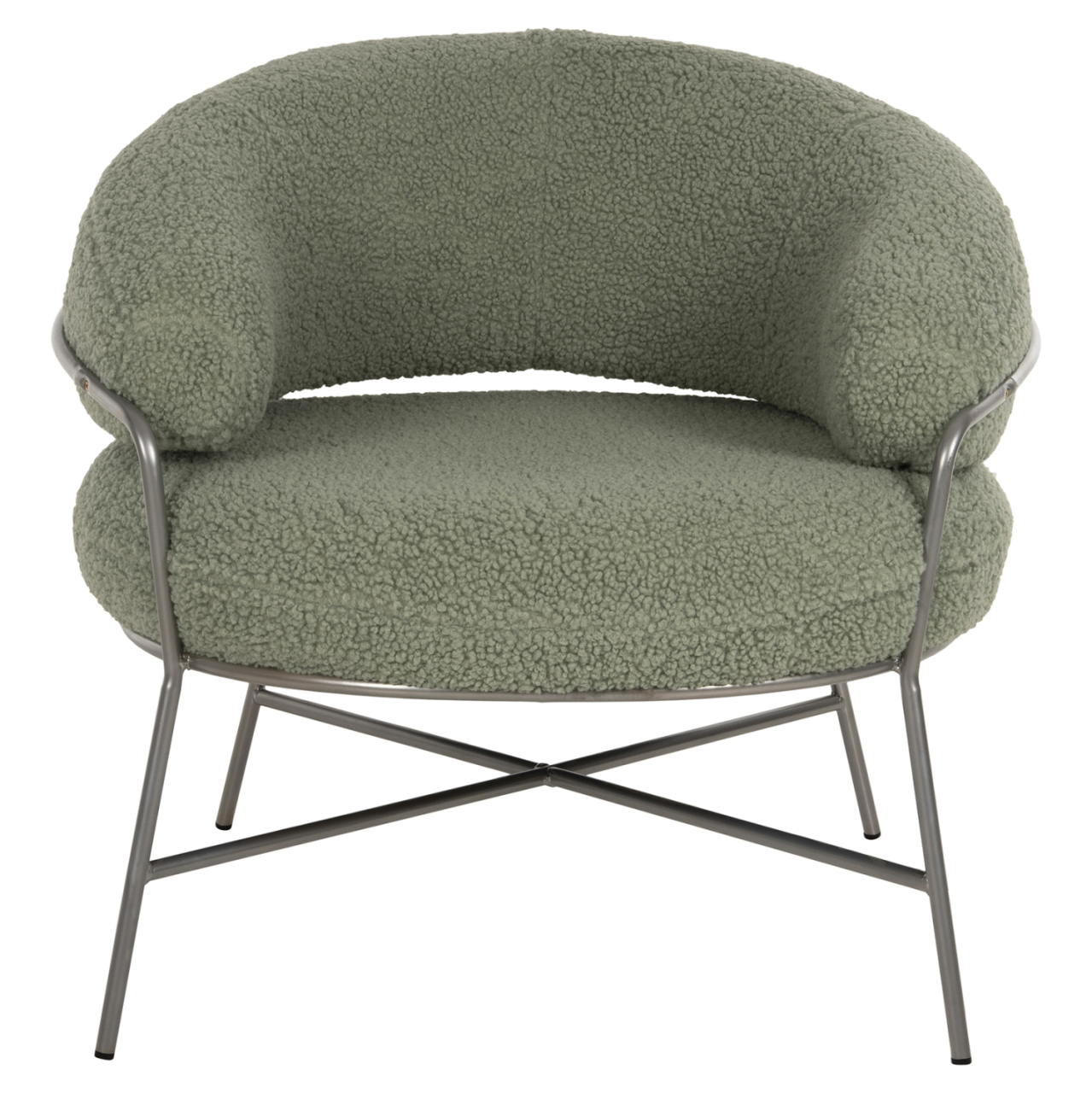 ARMCHAIR TRUDI HM8639.27 PISTACHIO GREEN BOUCLE FABRIC AND SILVER METAL FRAME 84x79x76Hcm. [3]