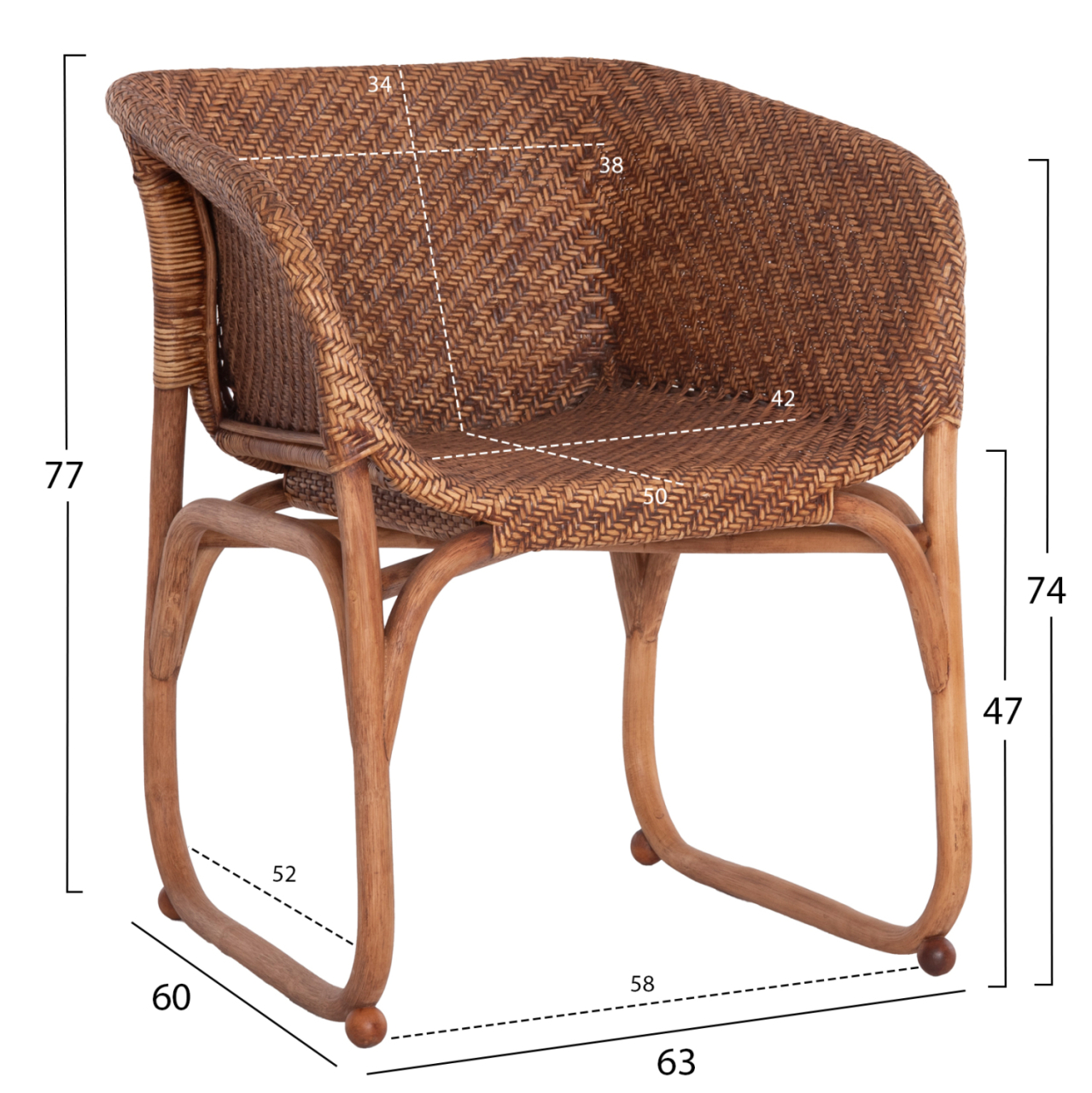 ARMCHAIR TUCKET HM9958.02 NATURAL RATTAN IN WALNUT COLOR 63x60x77Hcm. [2]