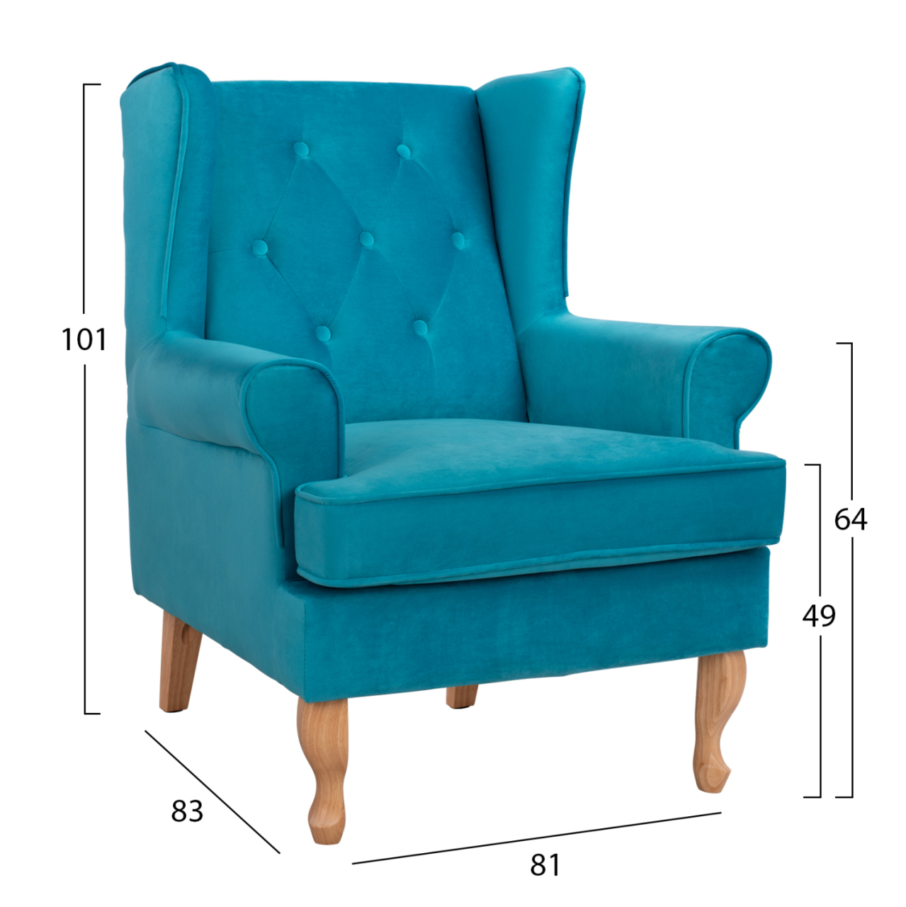 Armchair Turquoise velvet BRANDON 81x83x101cm HM3073.18 [2]
