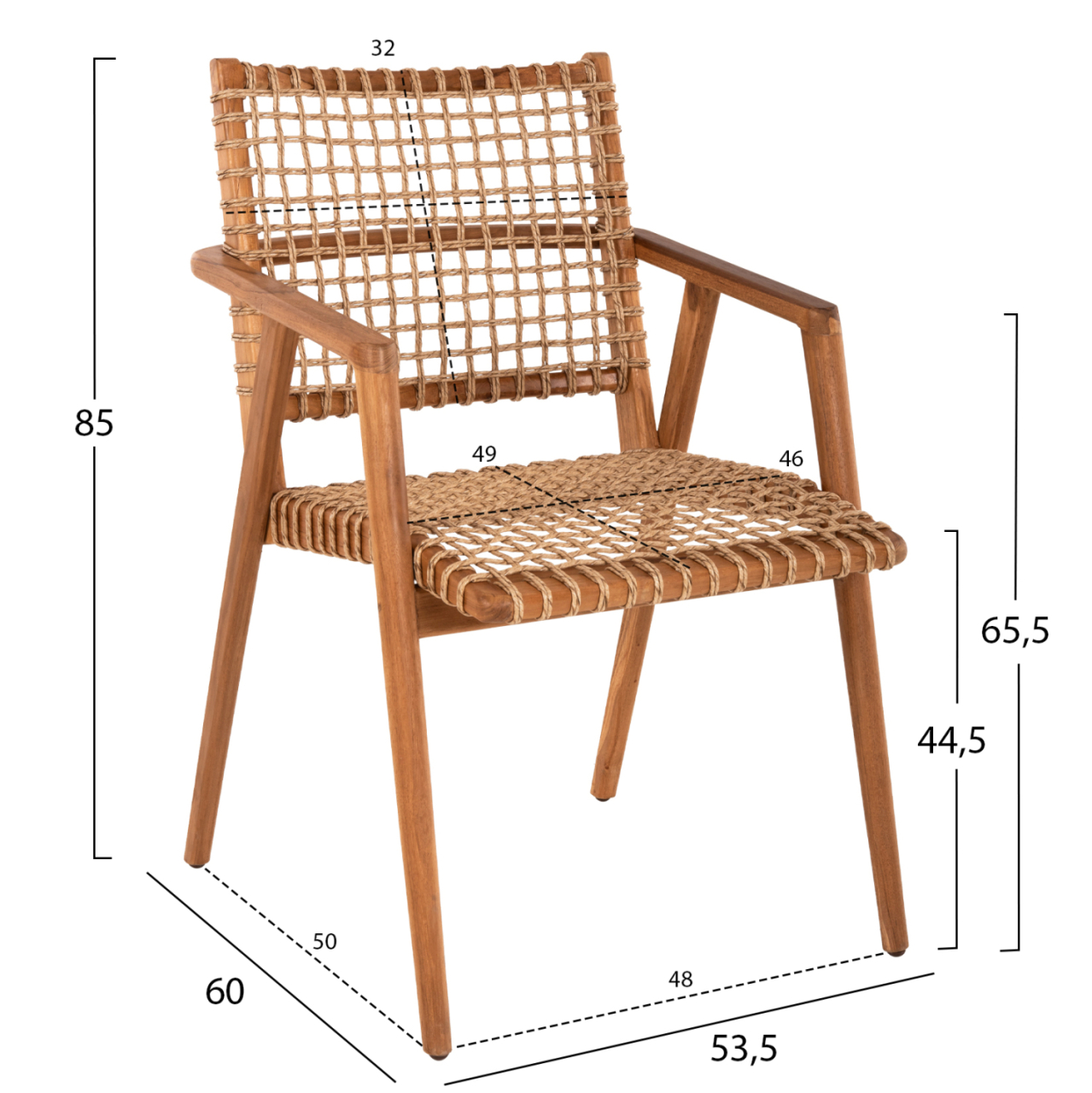 ARMCHAIR VAYA HM9823 TEAK WOOD-SYNTHETIC ROPE IN NATURAL COLOR 53.5x60.5x85Hcm. [2]