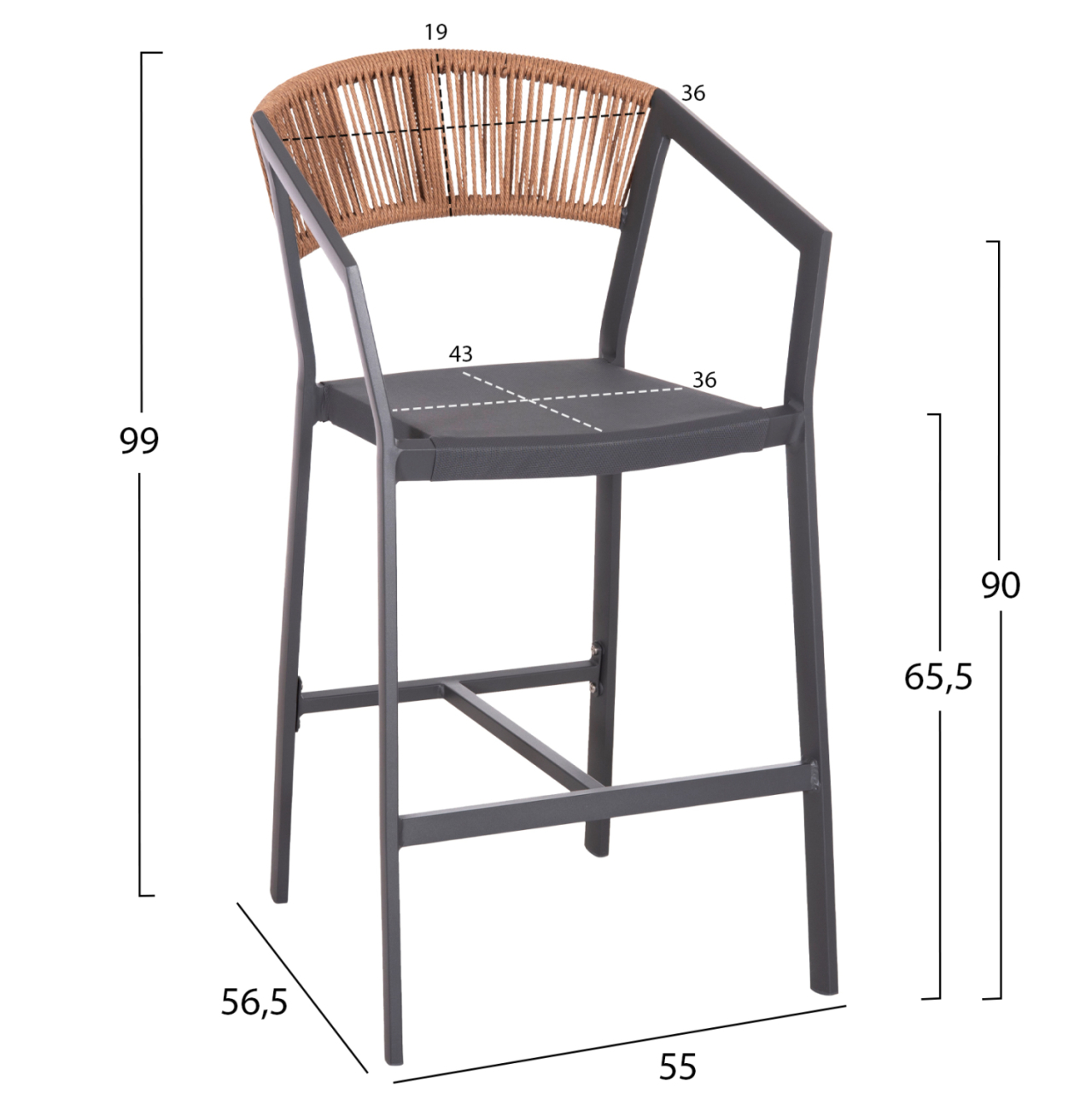 BAR STOOL ALUMINUM ANTHRACITE HM5892.11 MEDIUM HEIGHT WITH ARMS-RATTANandTEXTLINE 55x56.5x99Hcm. [2]