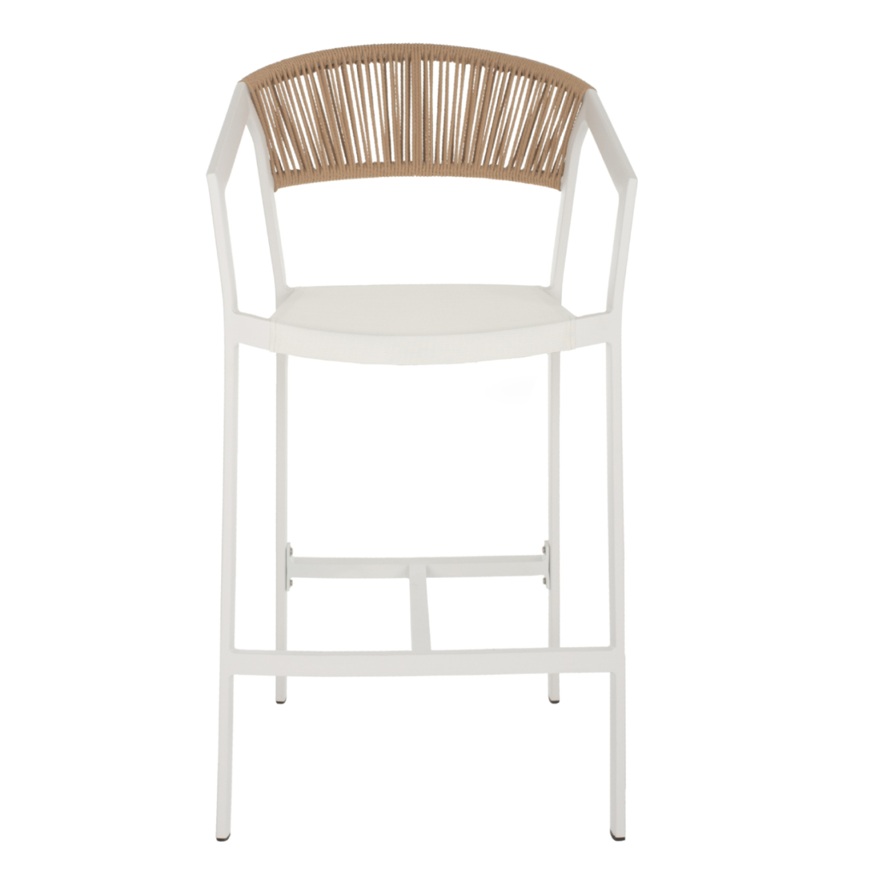 BAR STOOL ALUMINUM WITH ARMS WHITE PE RATTAN BACK TEXTLINE SEAT 56x58x105Hcm.HM5892.02 [3]