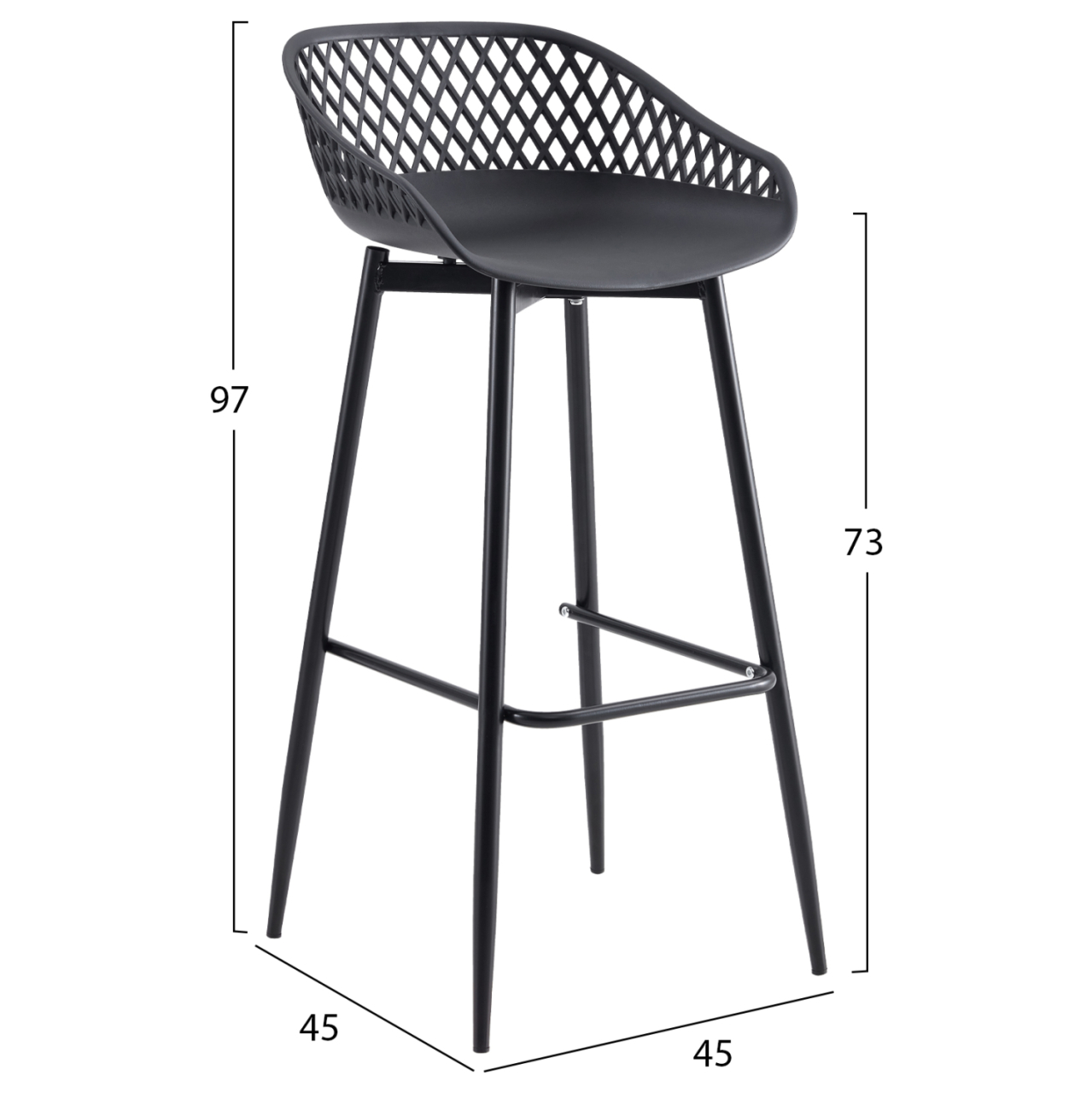 BAR STOOL AVAYA HM8686.12 BLACK POLYPROPYLENE AND BLACK METAL LEGS 45x45x97Hcm. [2]