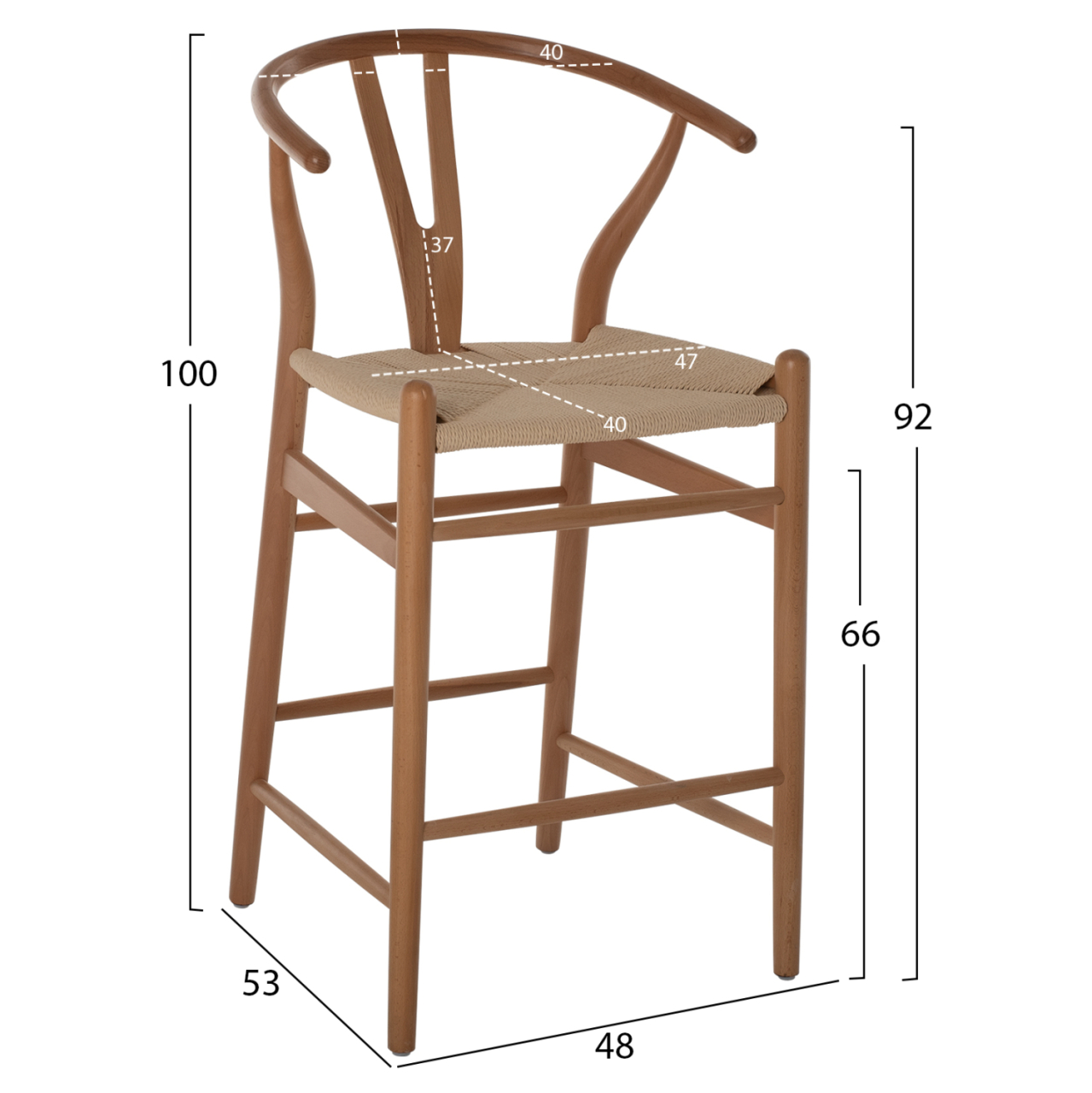 BAR STOOL BRAVE BEECH WOOD NATURAL WISHBONE BACK HM9405.01 48x53x100Hcm. [2]