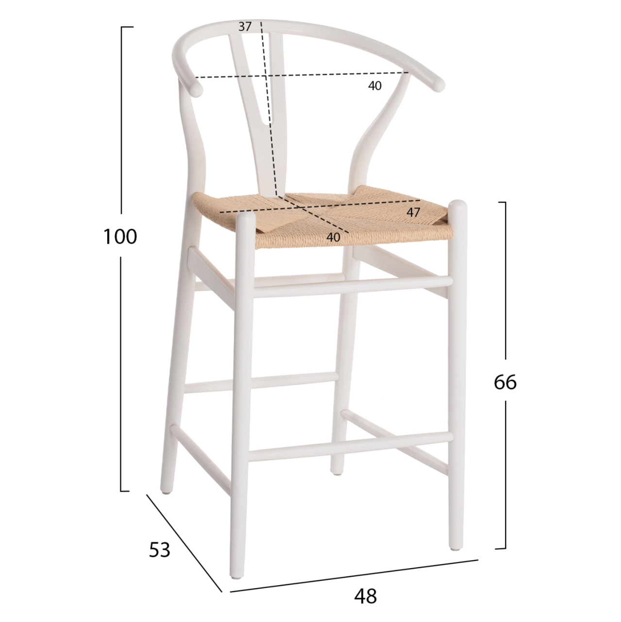 BAR STOOL BRAVE BEECH WOOD WISHBONE BACKREST SEMI-CIRCULAR HM9405.03 48x53x100H cm. [2]
