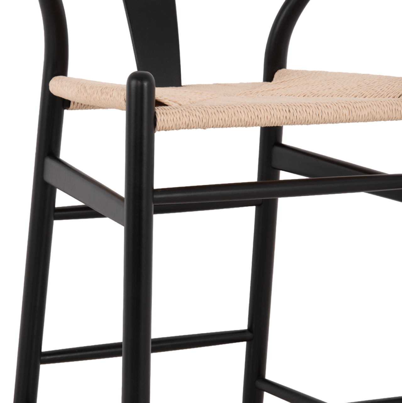BAR STOOL BRAVE HM9405.02 WITH WISHBONE BACK BEECH WOOD BLACK--WHITE ROPE 48x53x100Hcm. [9]