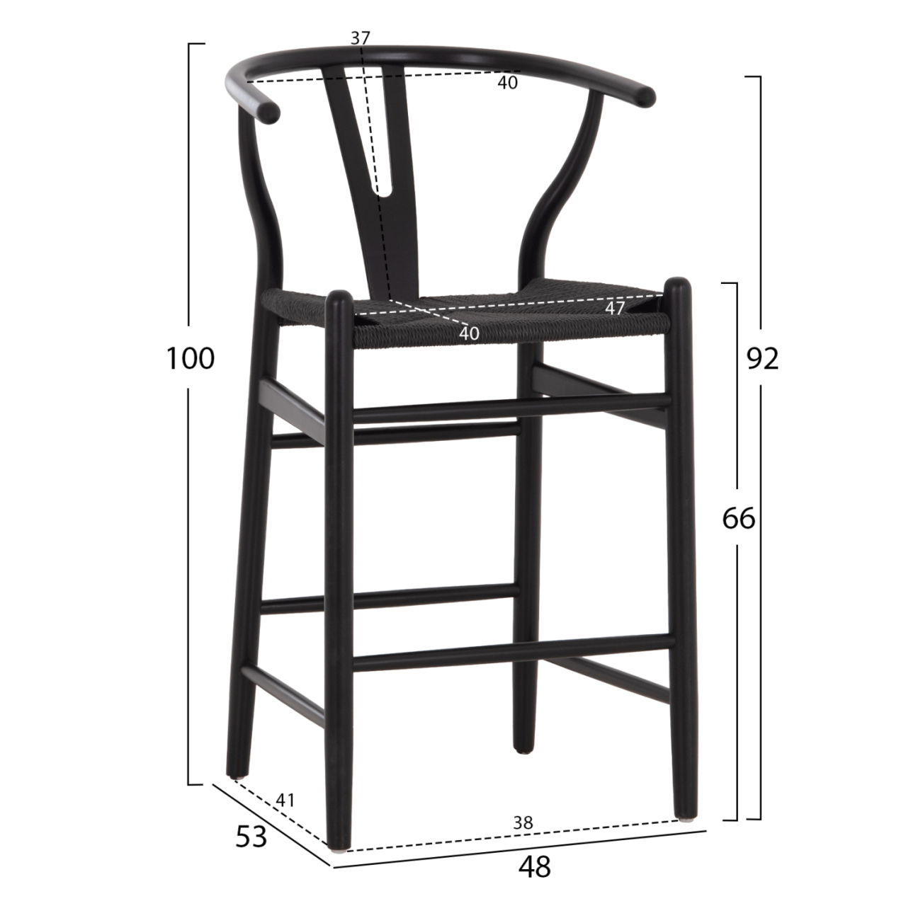 BAR STOOL BRAVE HM9405.04 WITH WISHBONE BACK-BEECH WOOD-BLACK 48x53x100Hcm. [2]
