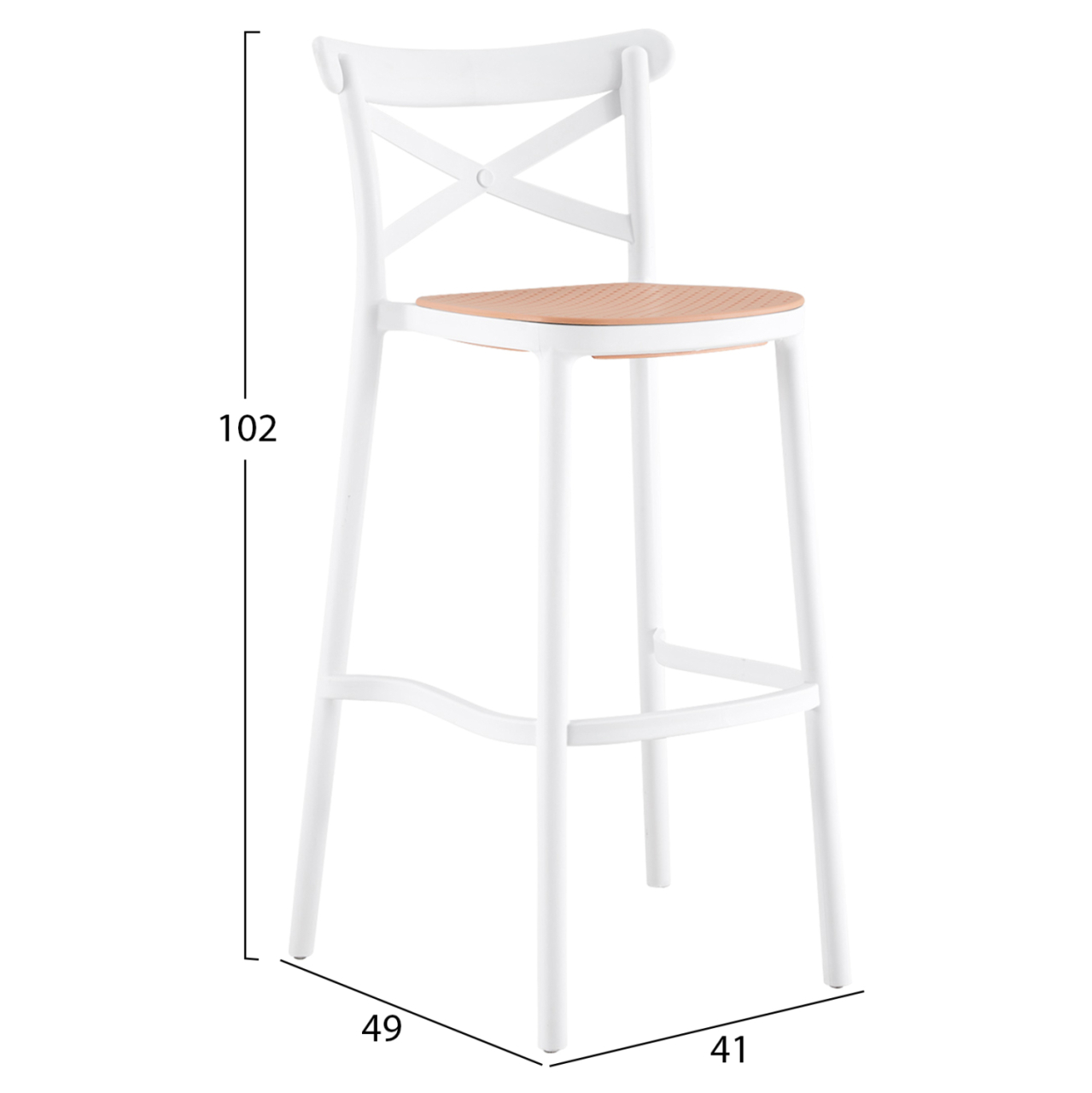 BAR STOOL CONN HM5933.01 POLYPROPYLENE WITH BACKREST WHITE AND BEIGE SEAT 41x49x102Hcm. [2]