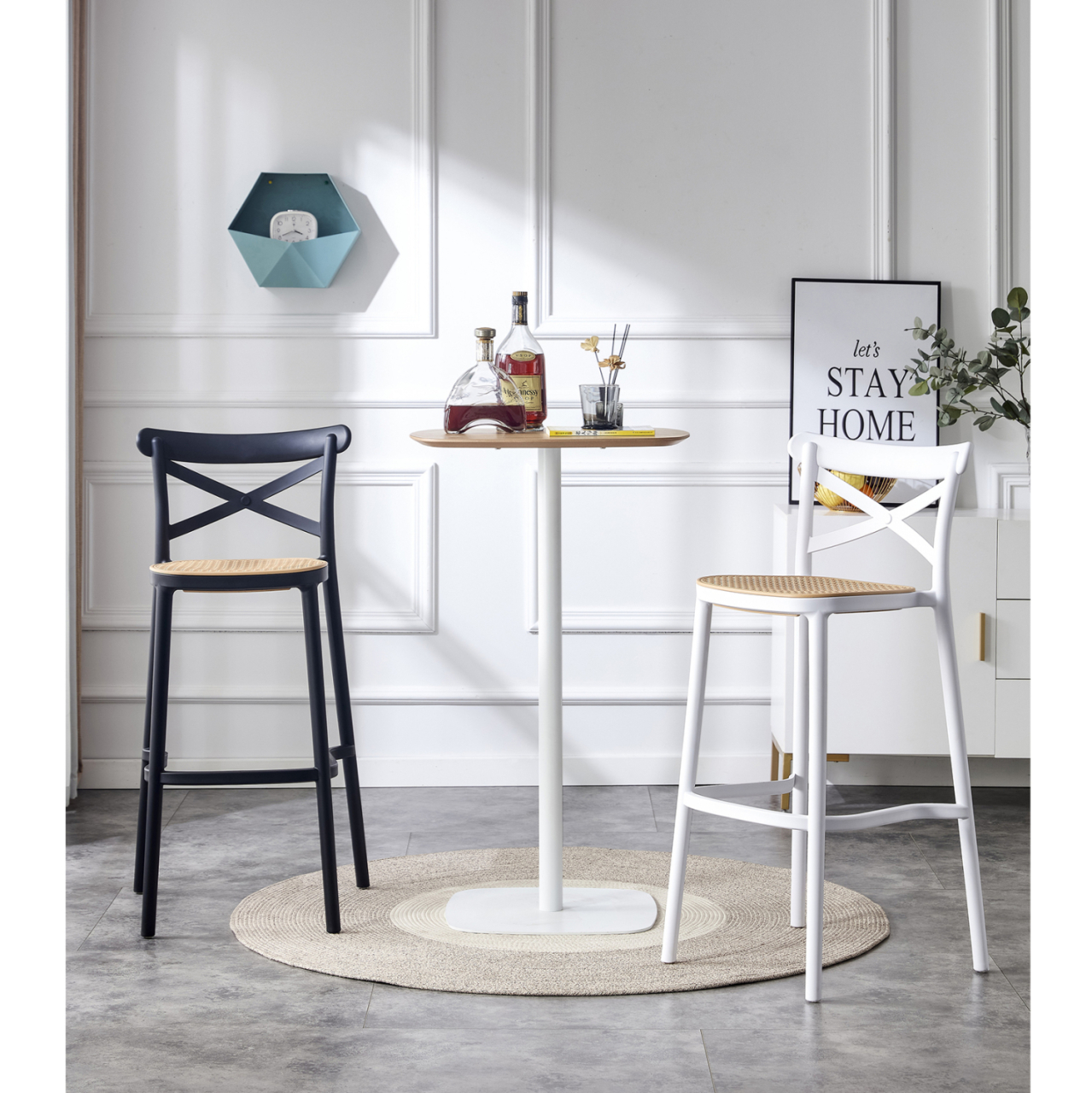 BAR STOOL CONN HM5933.01 POLYPROPYLENE WITH BACKREST WHITE AND BEIGE SEAT 41x49x102Hcm. [3]