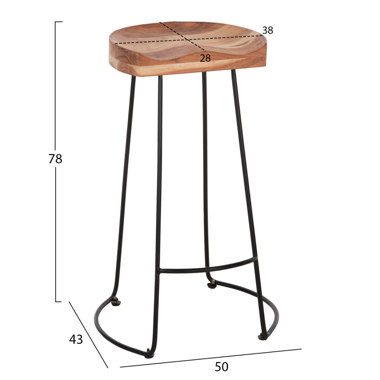 BAR STOOL ELEANOR HM8363.11 SOLID ACACIA WOOD SEAT-METAL 50x43x78Hcm. [2]