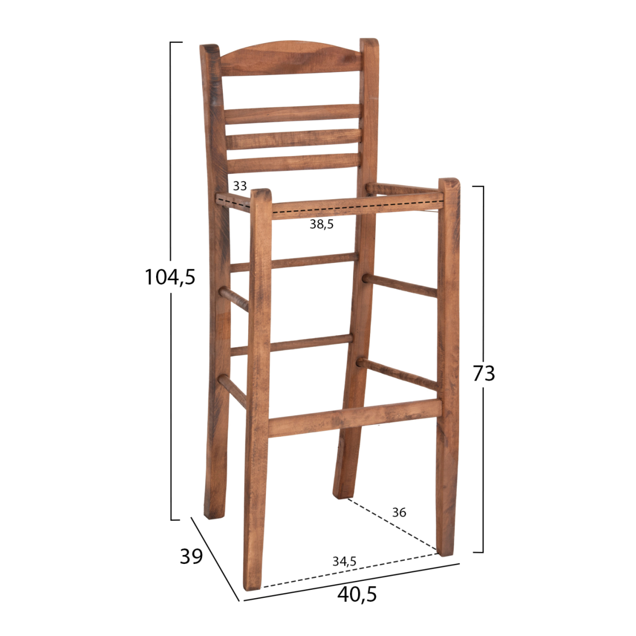 BAR STOOL GADIEL HM5587.01 BEECH WOOD IMPREGNATED IN WALNUT COLOR 40,5x39x104.5Hcm.FRAME ONLY [2]